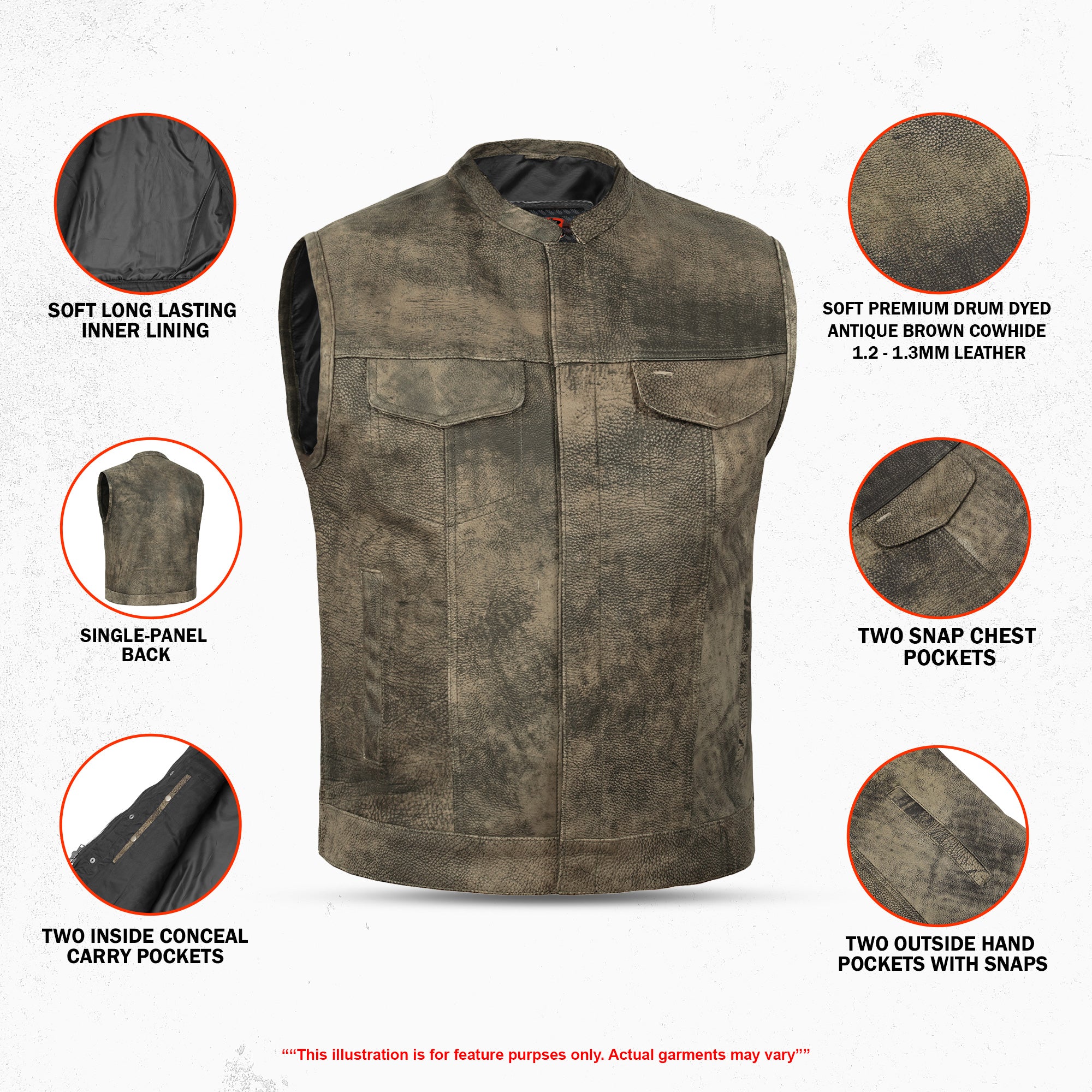 Toretto Men's Motorcycle Leather Vest