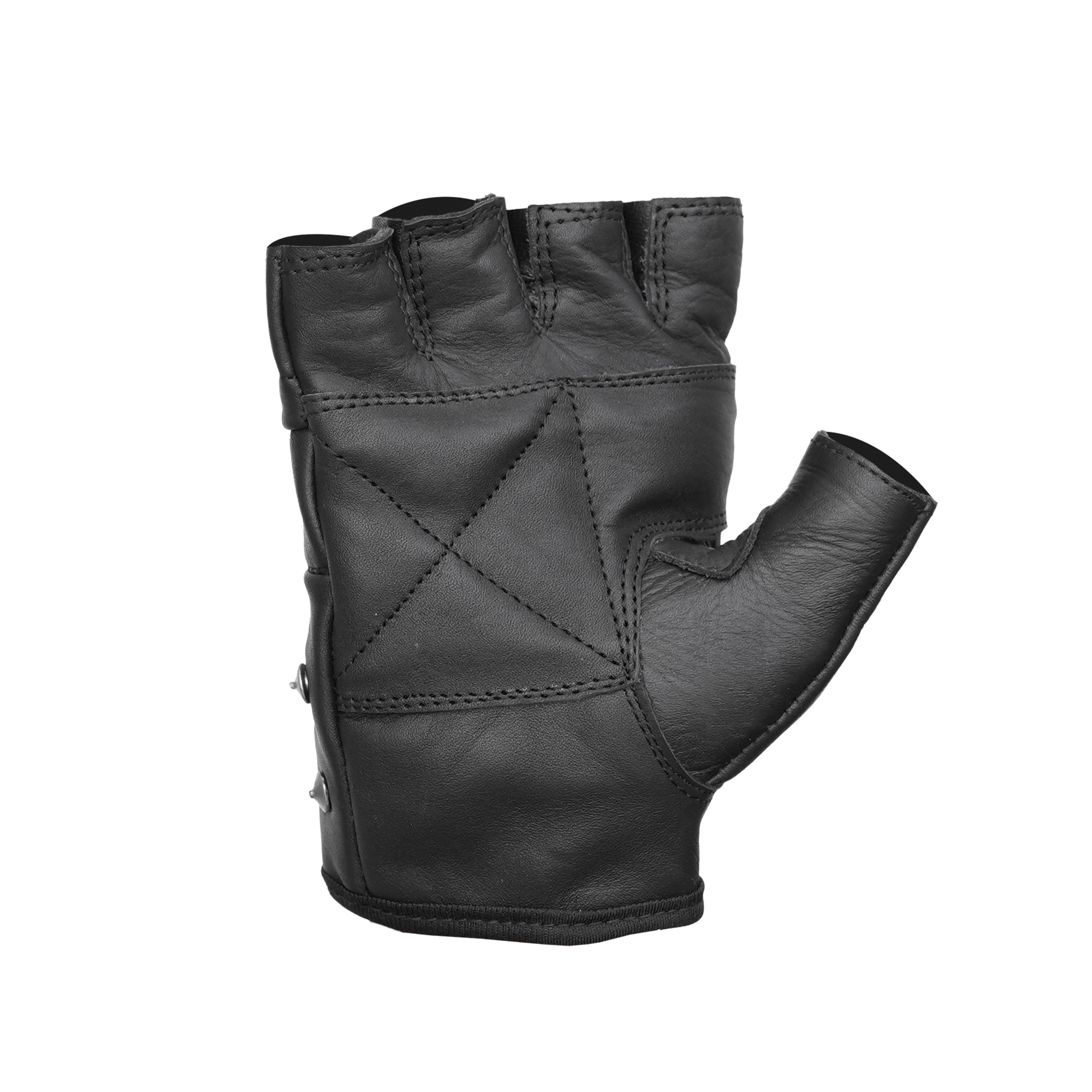 Steel Star - Men's Leather Motorcycle Fingerless Gloves