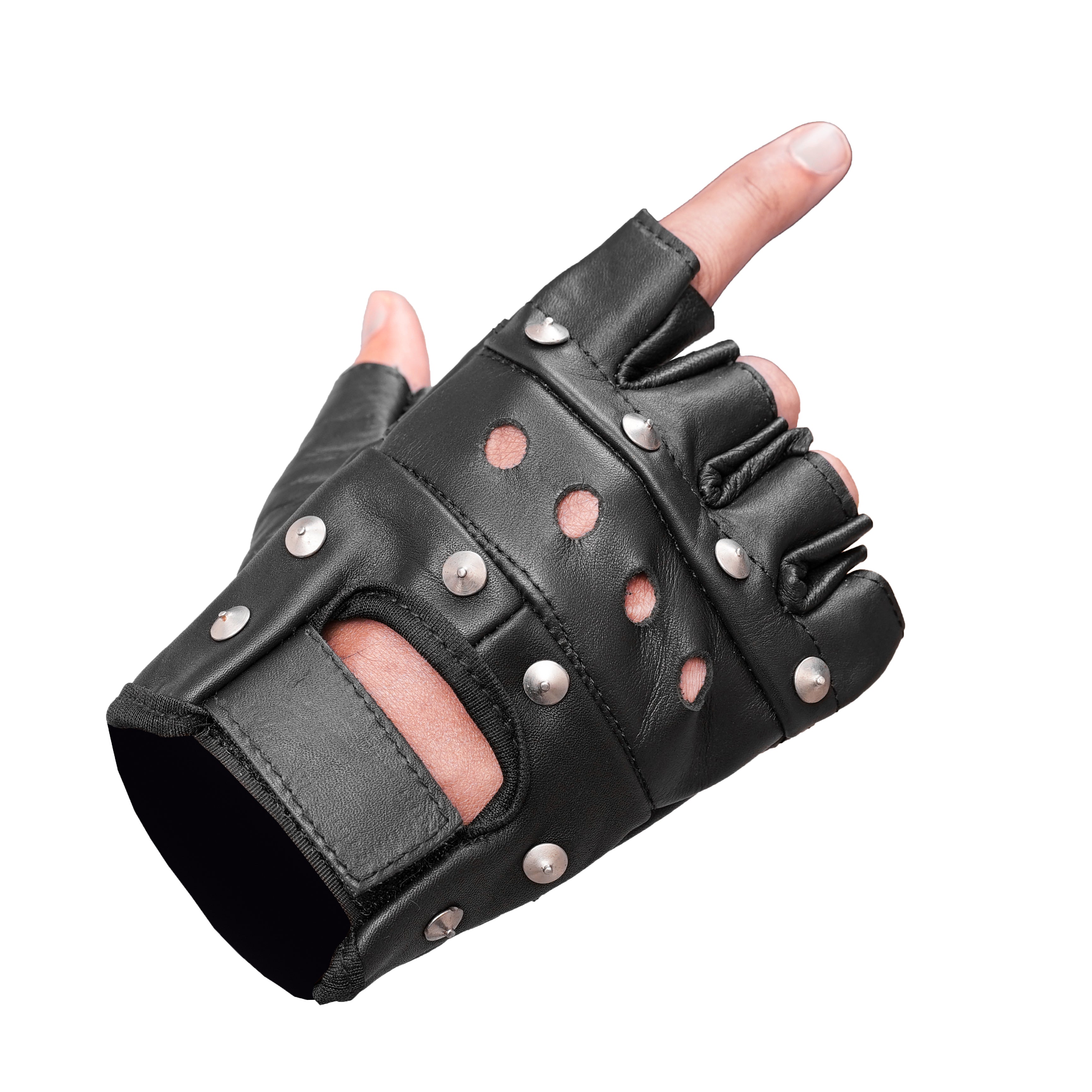 Steel Star - Men's Leather Motorcycle Fingerless Gloves