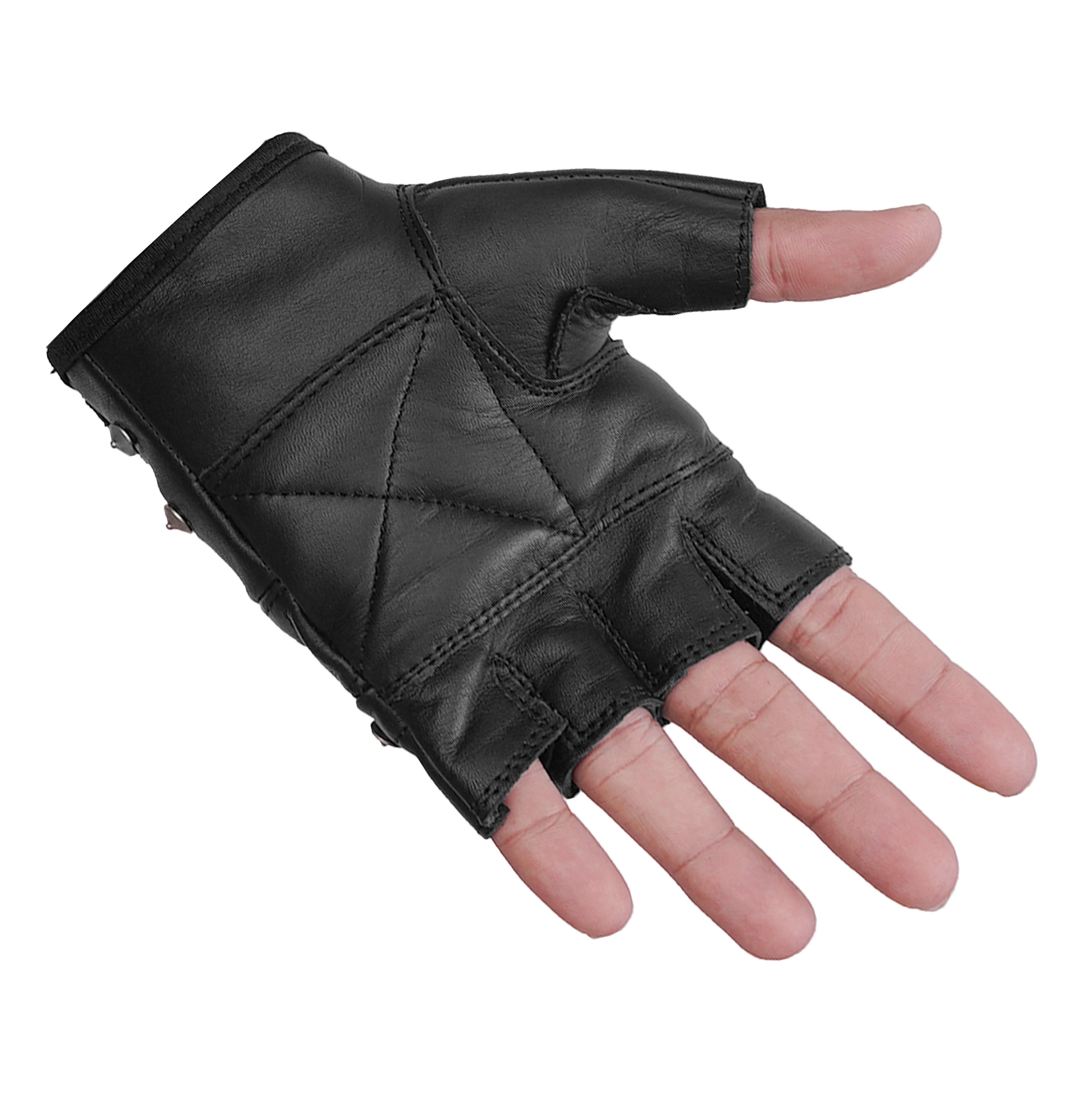 Steel Star - Men's Leather Motorcycle Fingerless Gloves