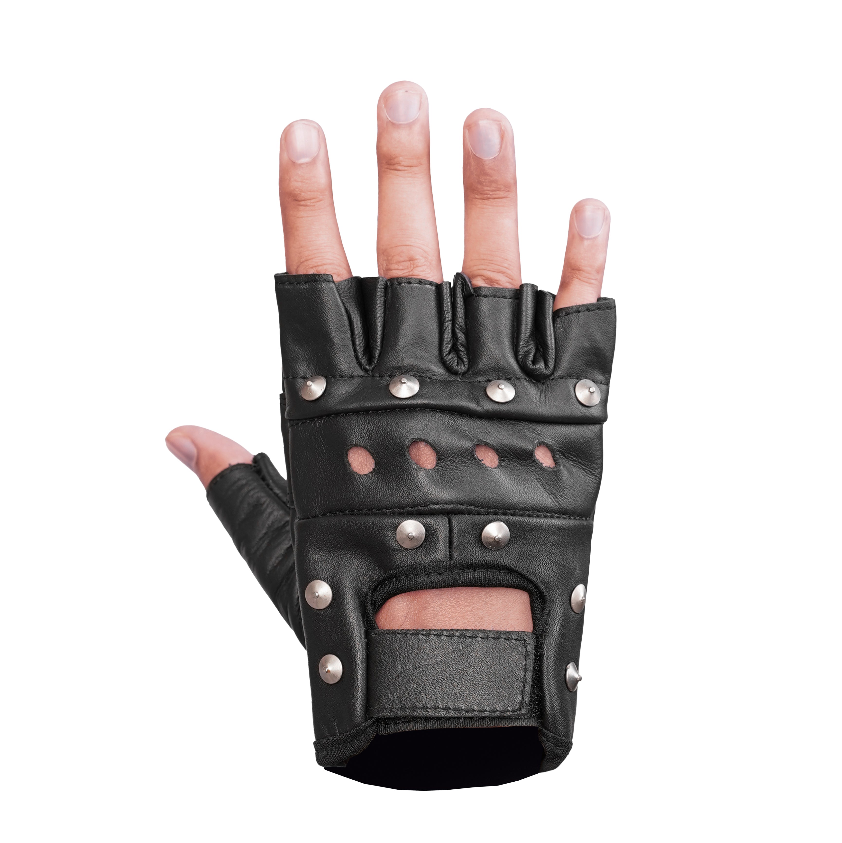 Steel Star - Men's Leather Motorcycle Fingerless Gloves