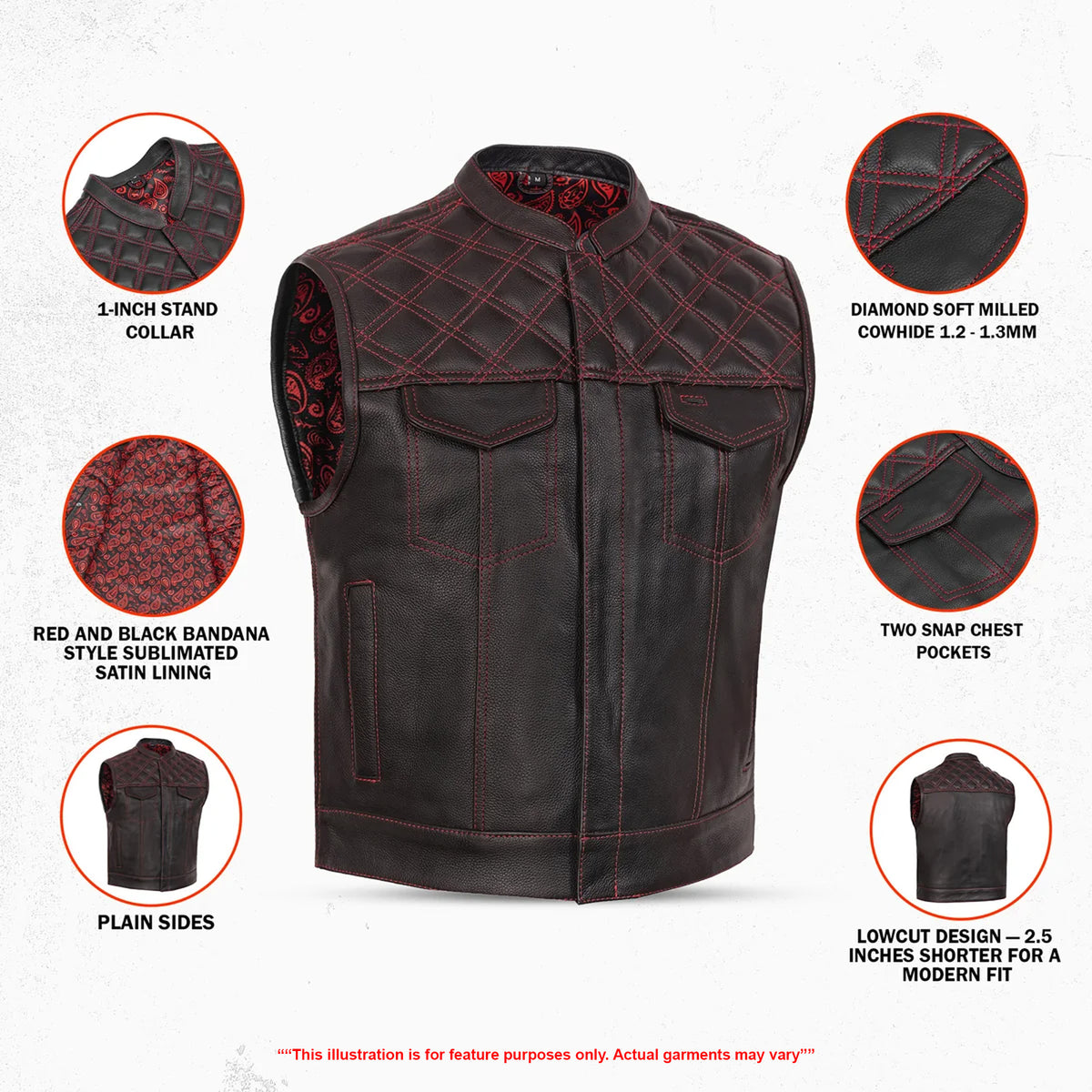 Warlord - Men's Low Cut Leather motorcycle vest