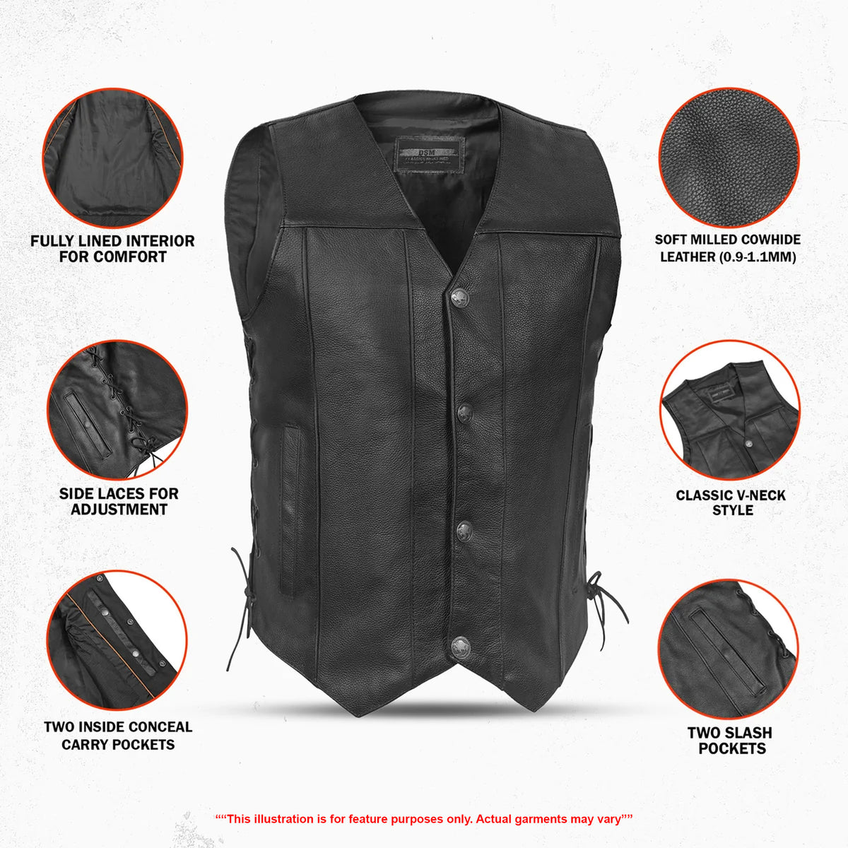 Bullock Men's Motorcycle Leather Vest