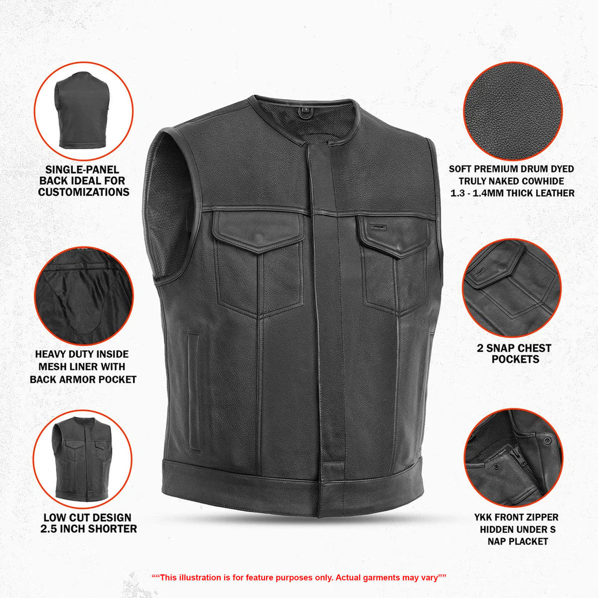Maddox - Men's Lowside Leather Motorcycle Vest
