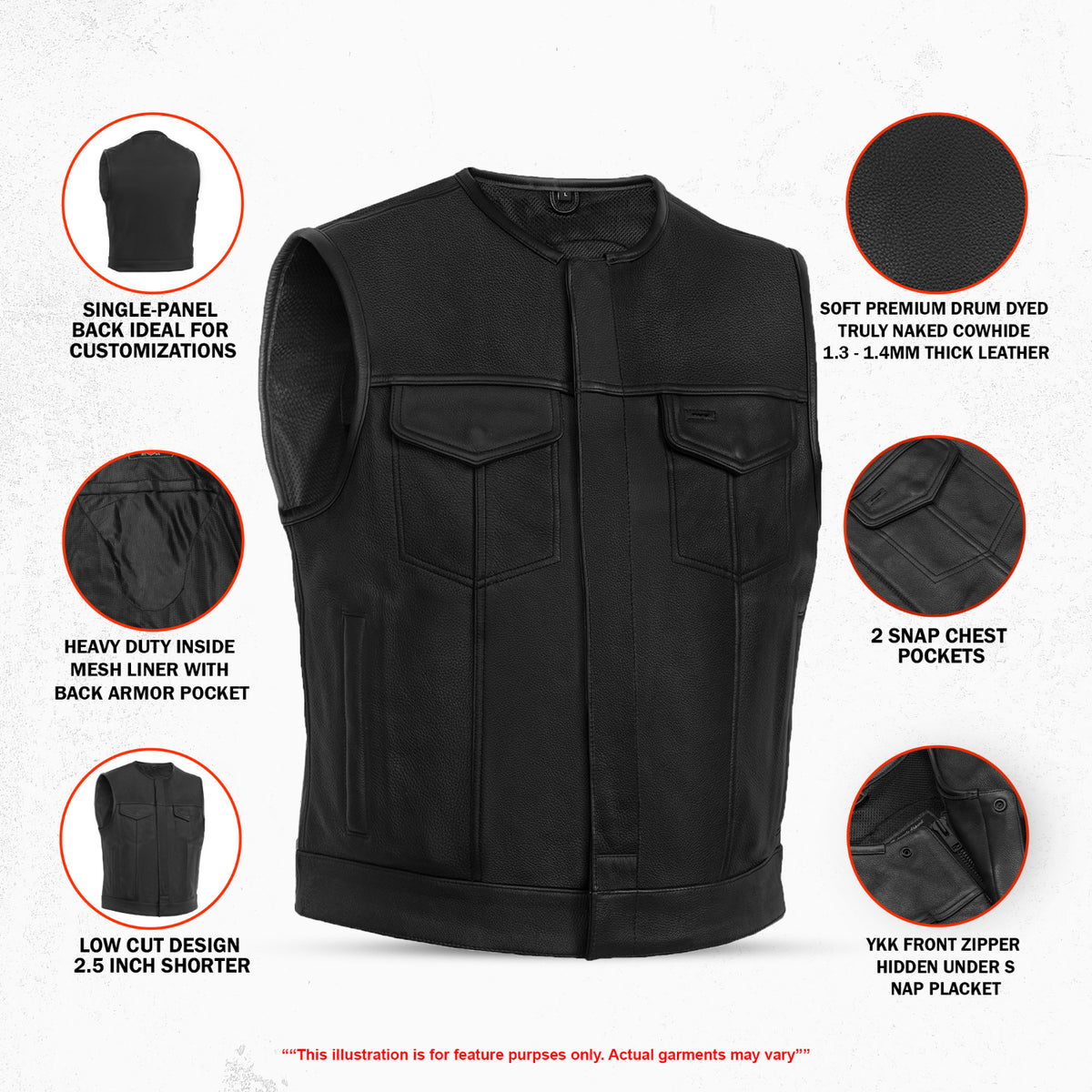 Drop Zone Men's Leather Motorcycle Vest