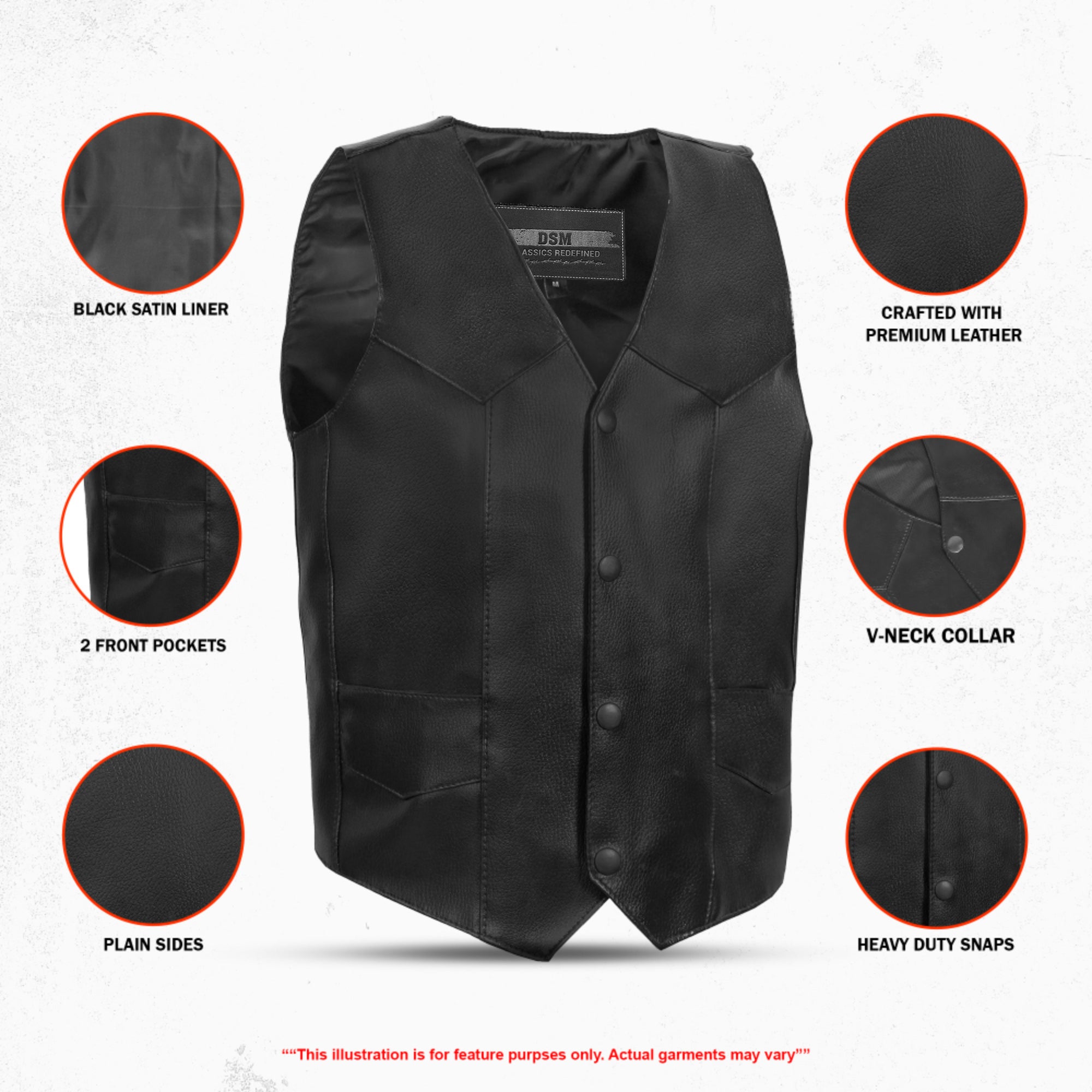 Kids Leather Traditional Style Plain Side Vest