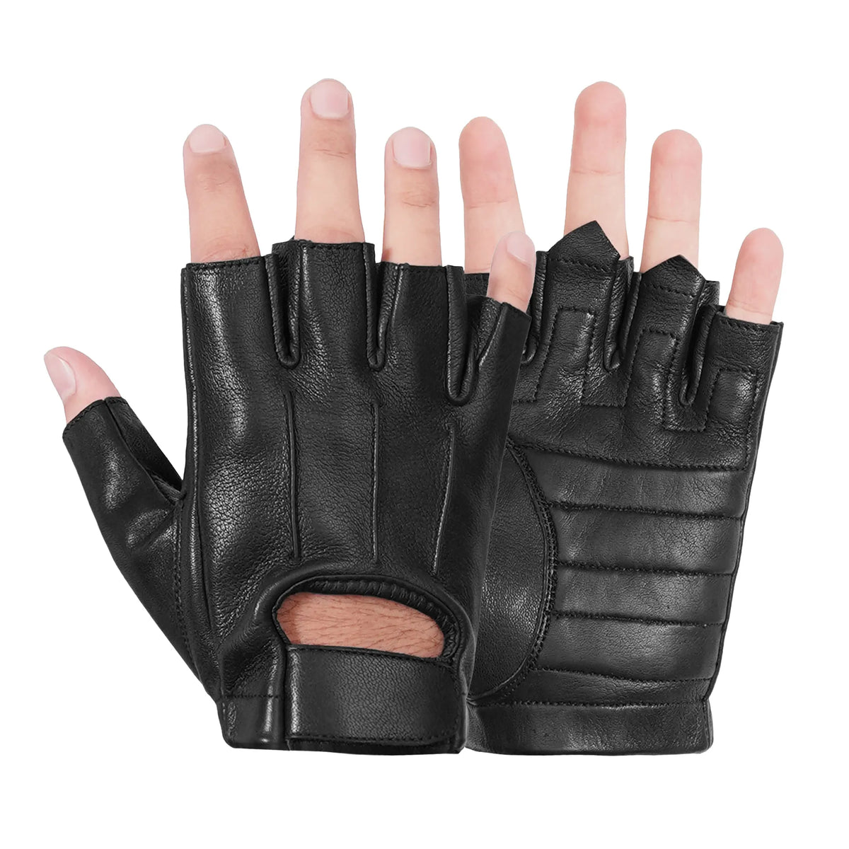 Hardy - Men's Deerskin Leather Motorcycle Fingerless Gloves