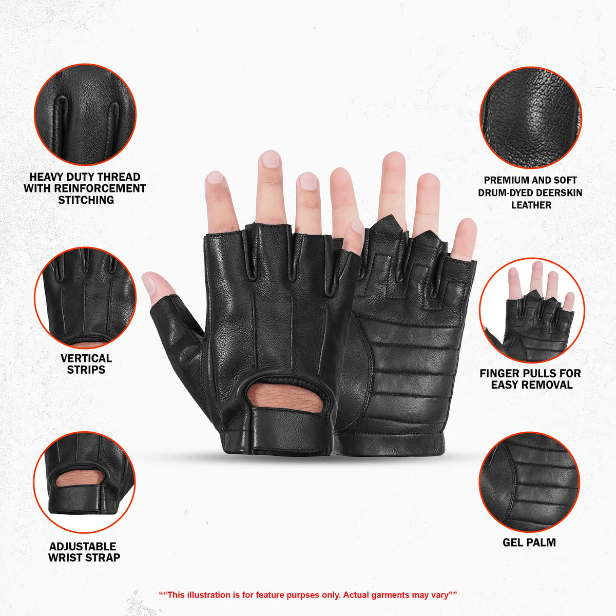 Hardy - Men's Deerskin Leather Motorcycle Fingerless Gloves