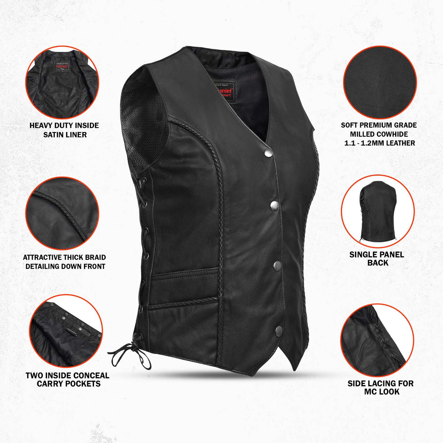 Braid Women's Leather Motorcycle Vest