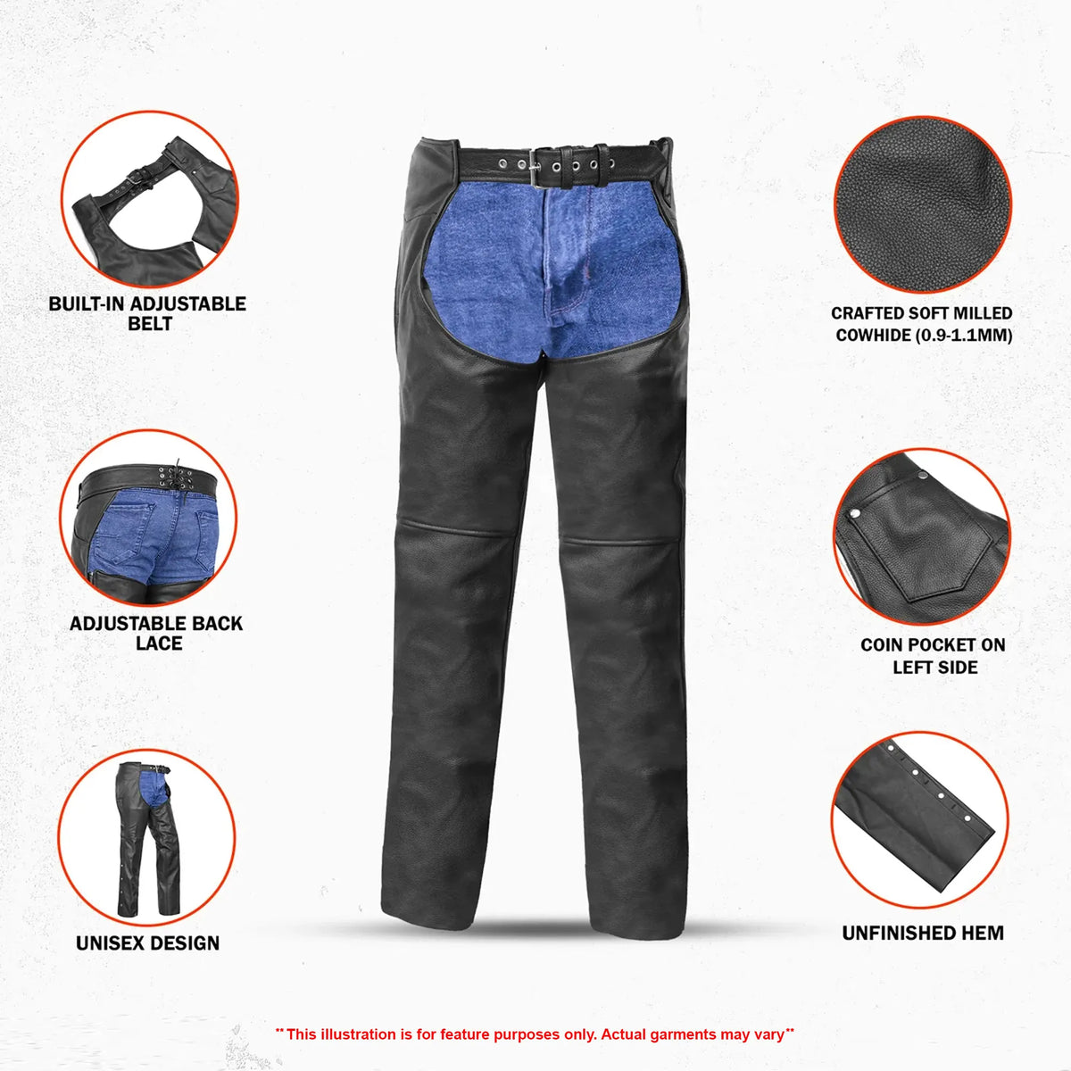 Silver Streak™ Unisex Motorcycle Leather Chaps