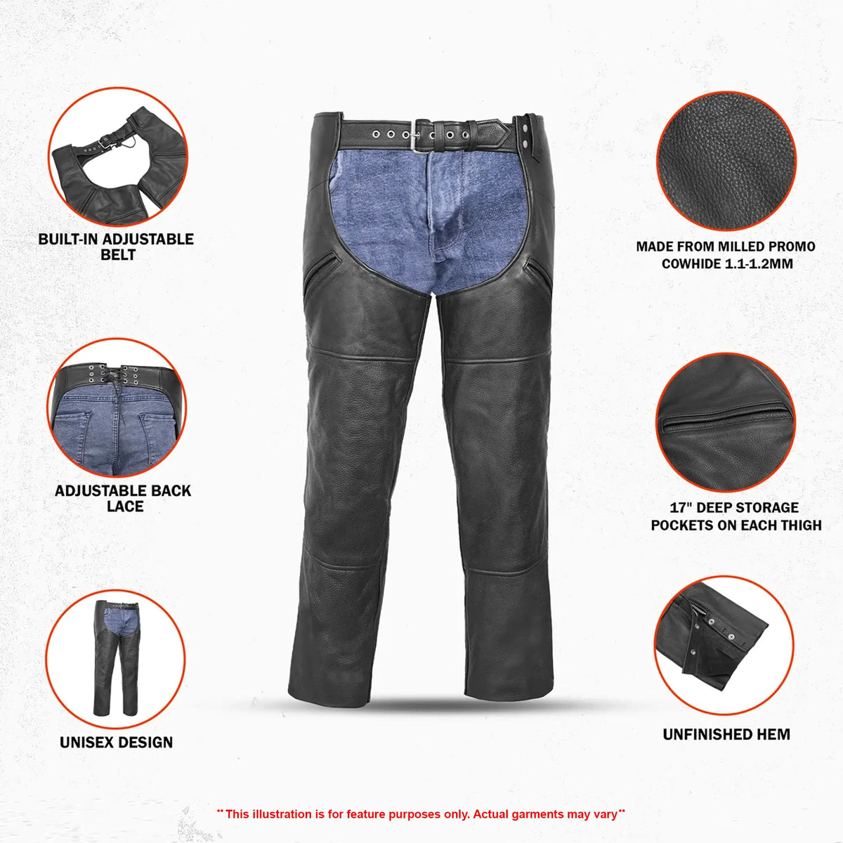 Rebel Streak Unisex Motorcycle Leather Chaps