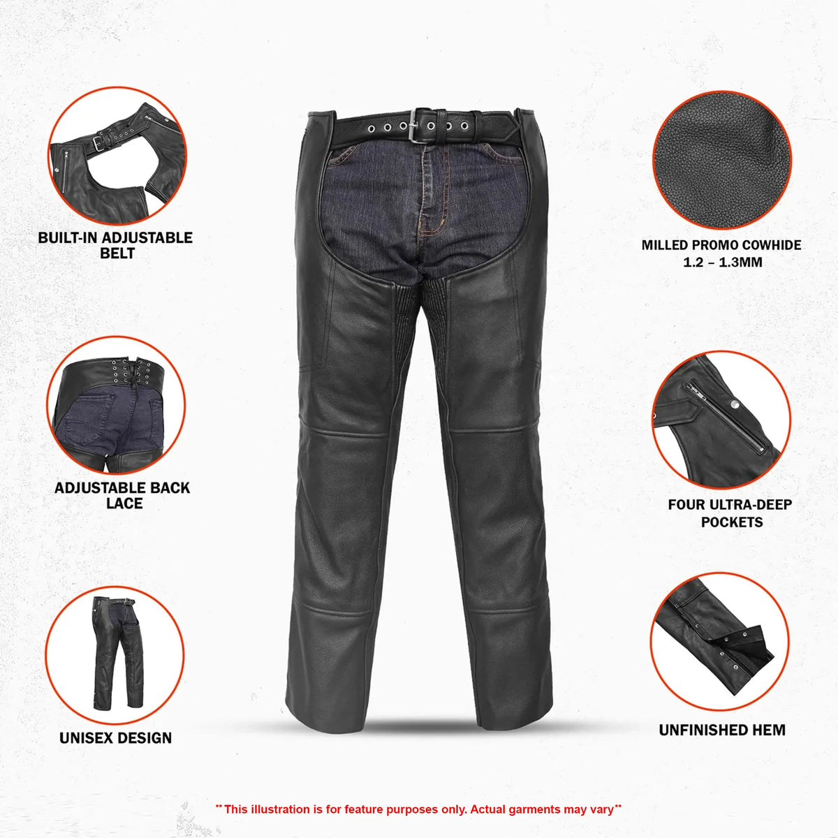 Skyline Rider Unisex Motorcycle Leather Chaps