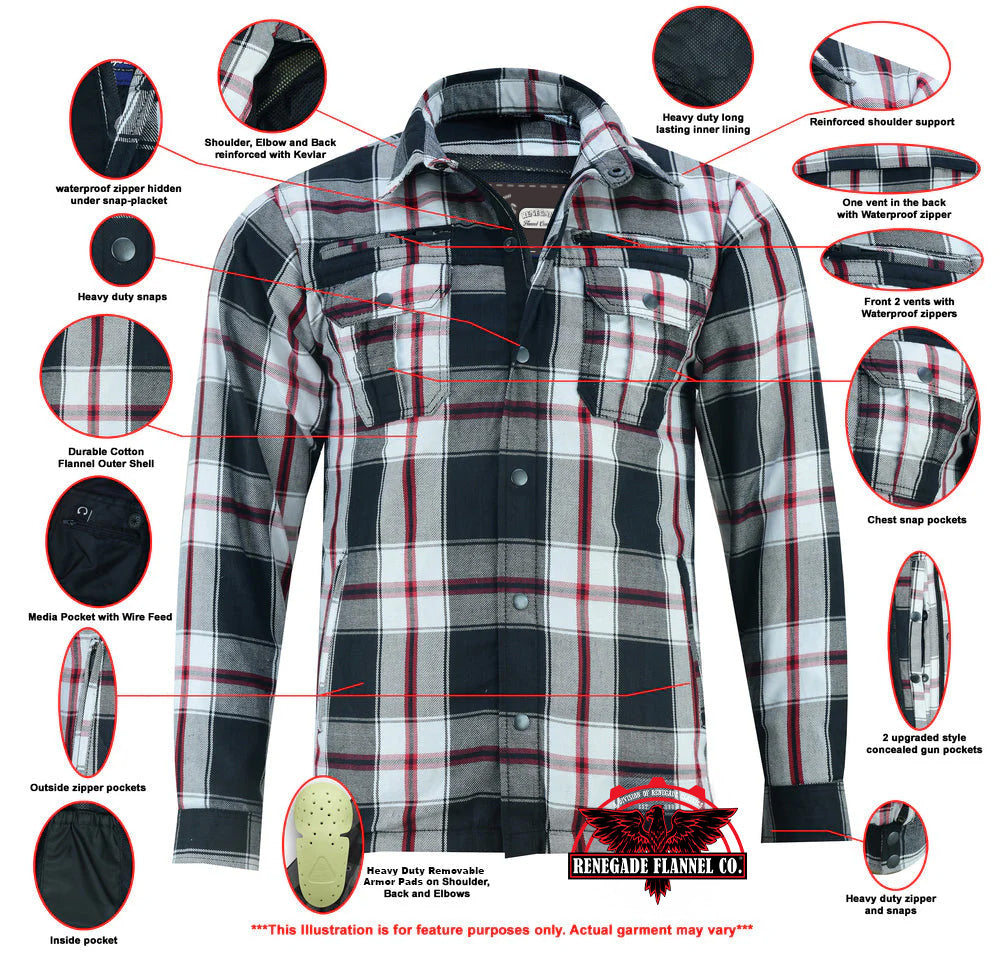 DS4672 Armored Flannel Shirt - Black, White & Red