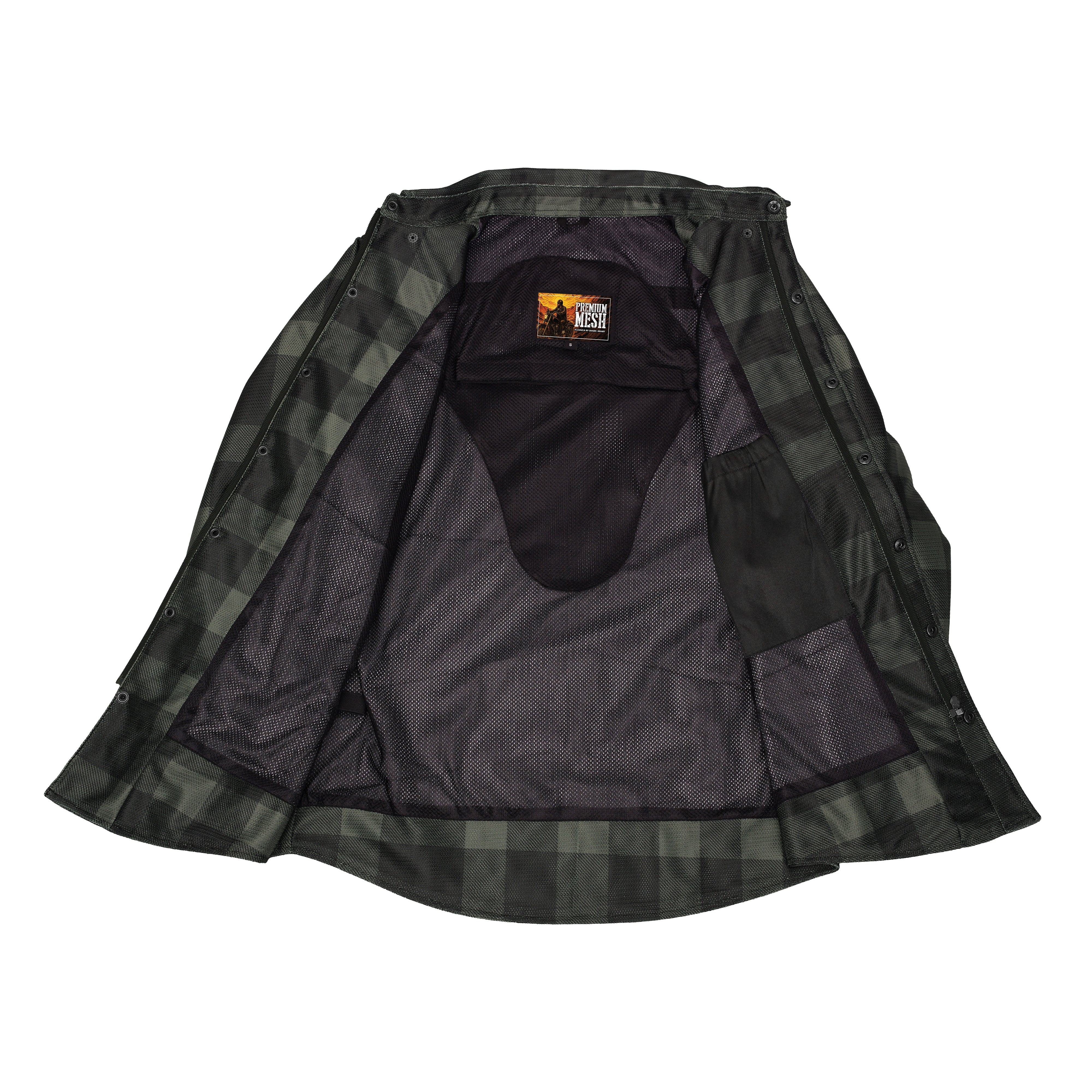 Cedar - Men's Mesh Armored Motorcycle Flannel Shirt - Green & Black