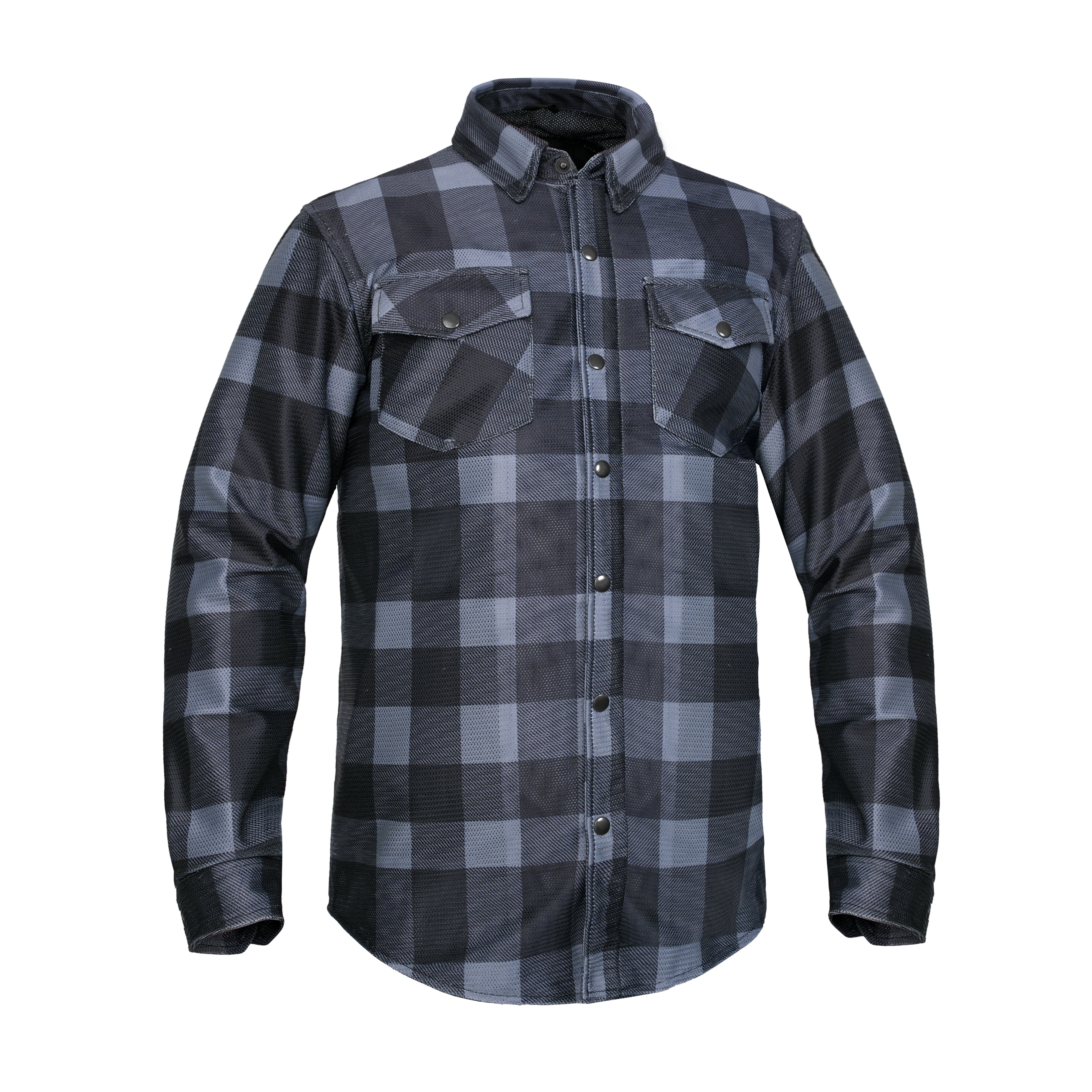 Moss Creek - Men's Mesh Armored Motorcycle Flannel Shirt - Gray & Black