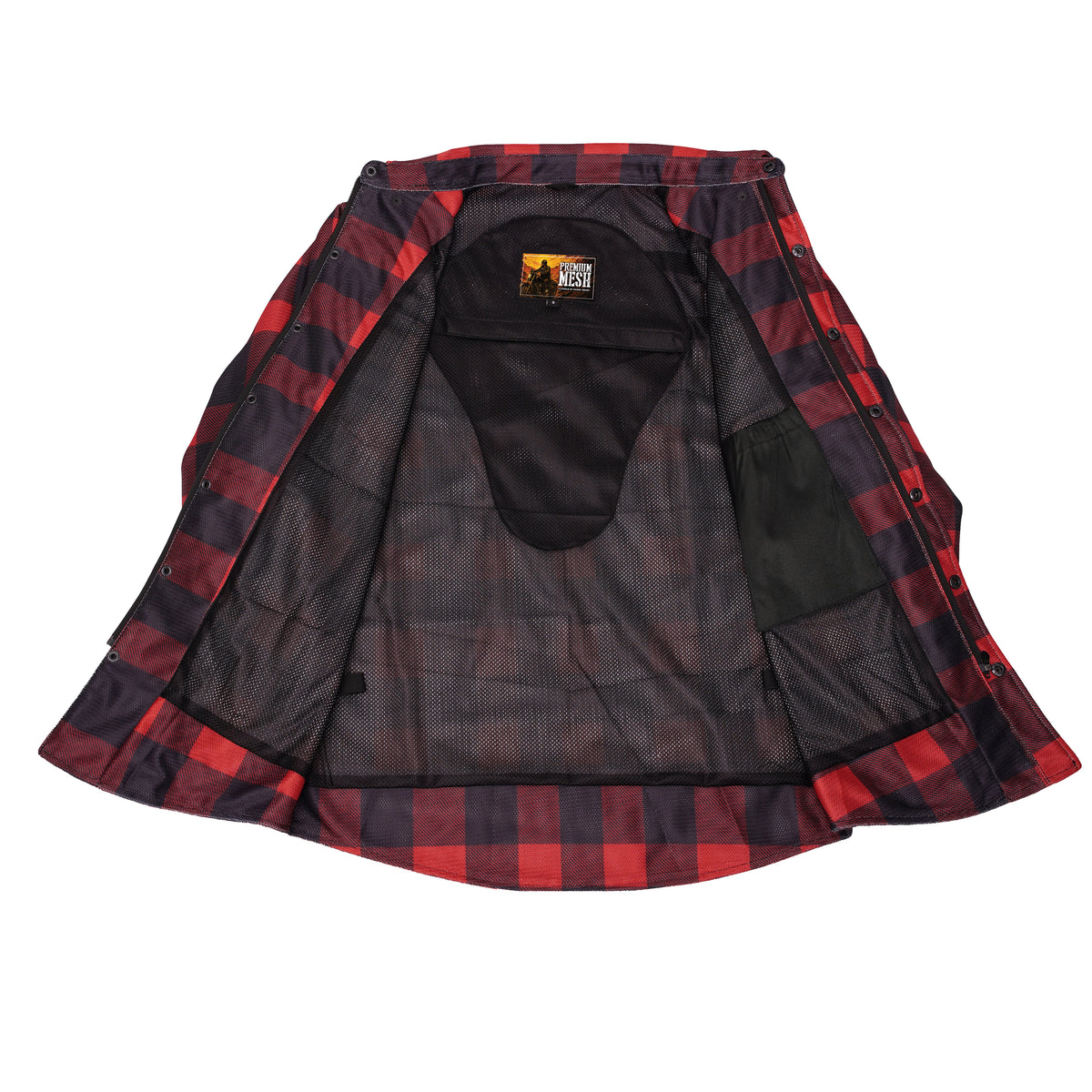 Revline - Men's Mesh Armored Motorcycle Flannel Shirt – Red & Black