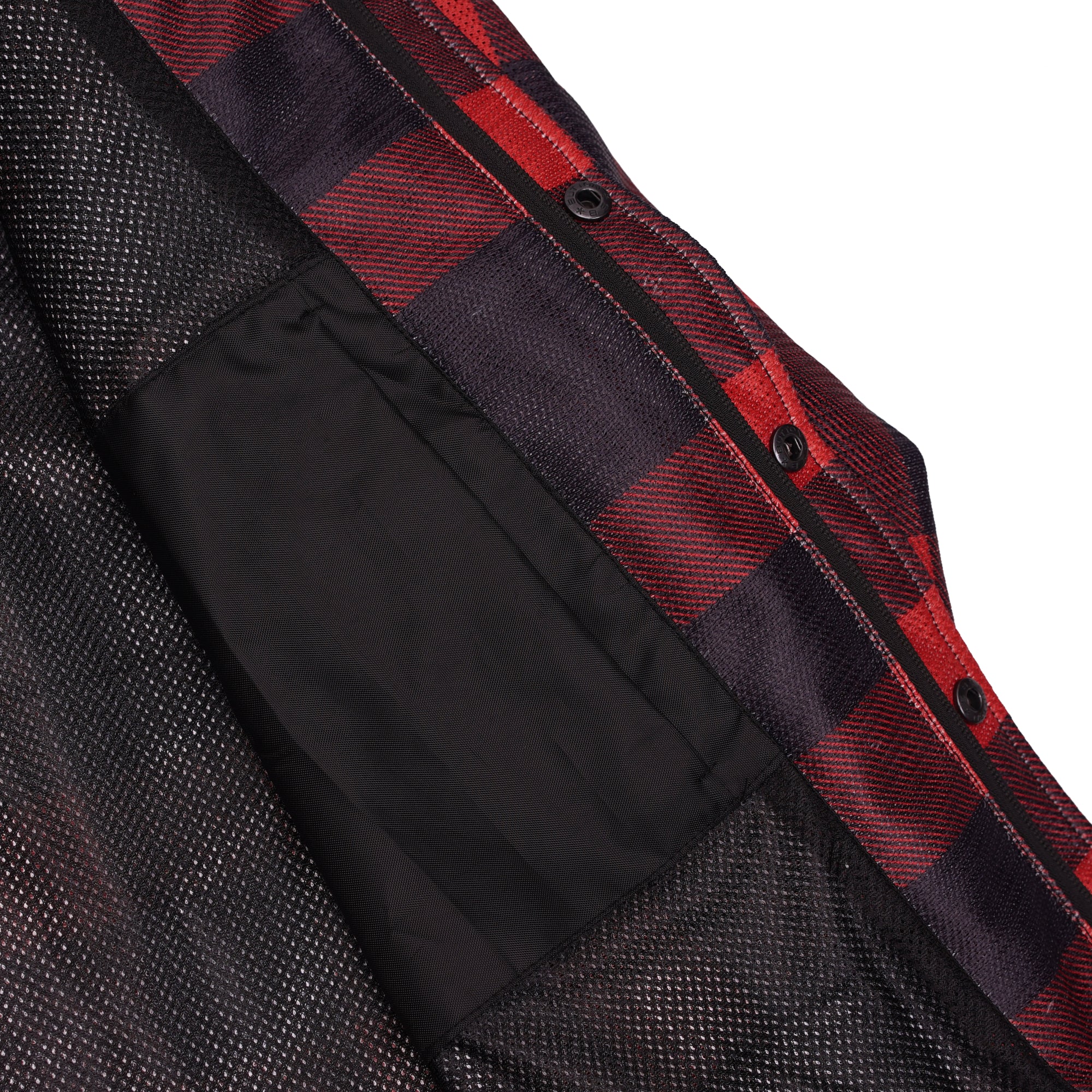 Revline - Men's Mesh Armored Motorcycle Flannel Shirt – Red & Black