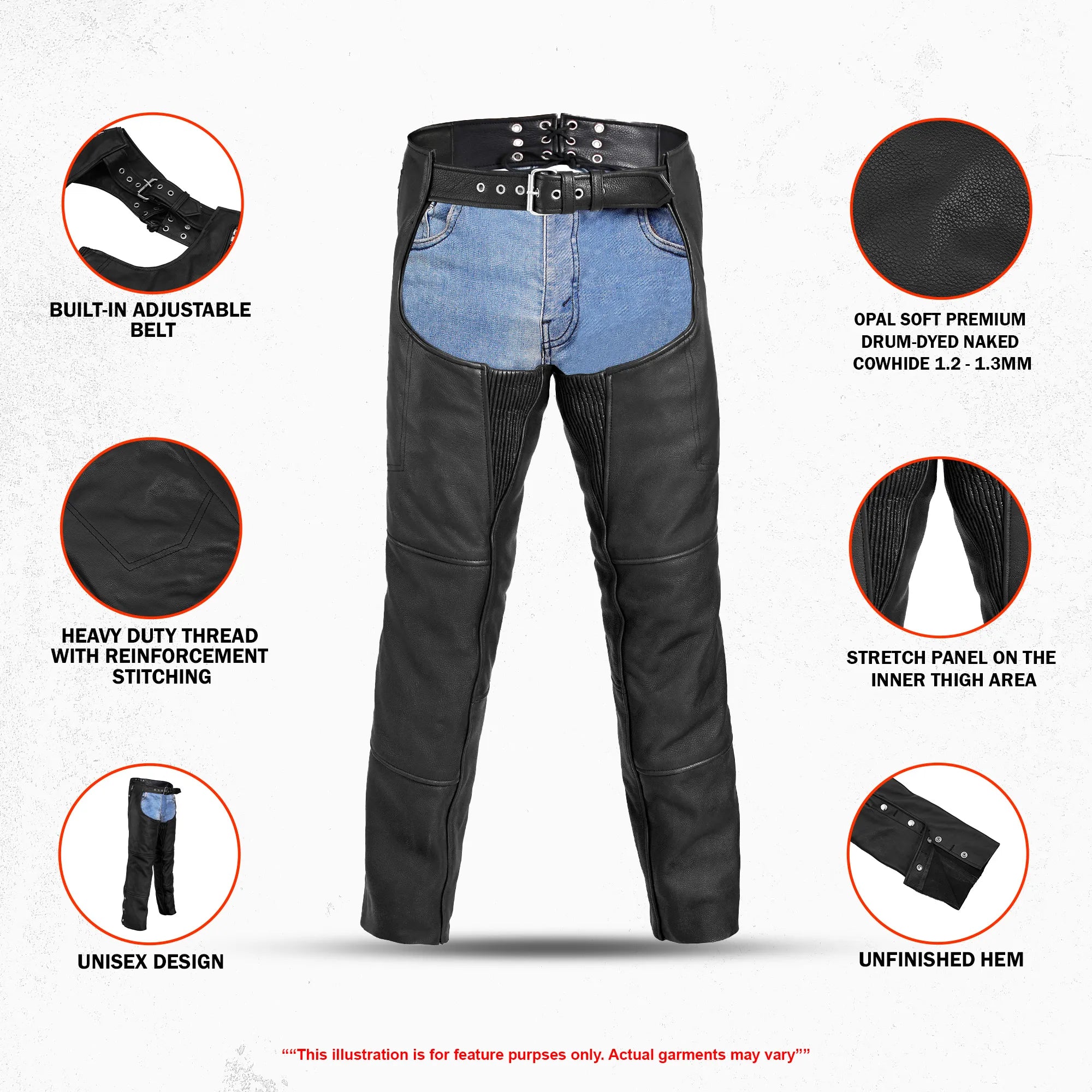 StormGuard Unisex Motorcycle Leather Chaps