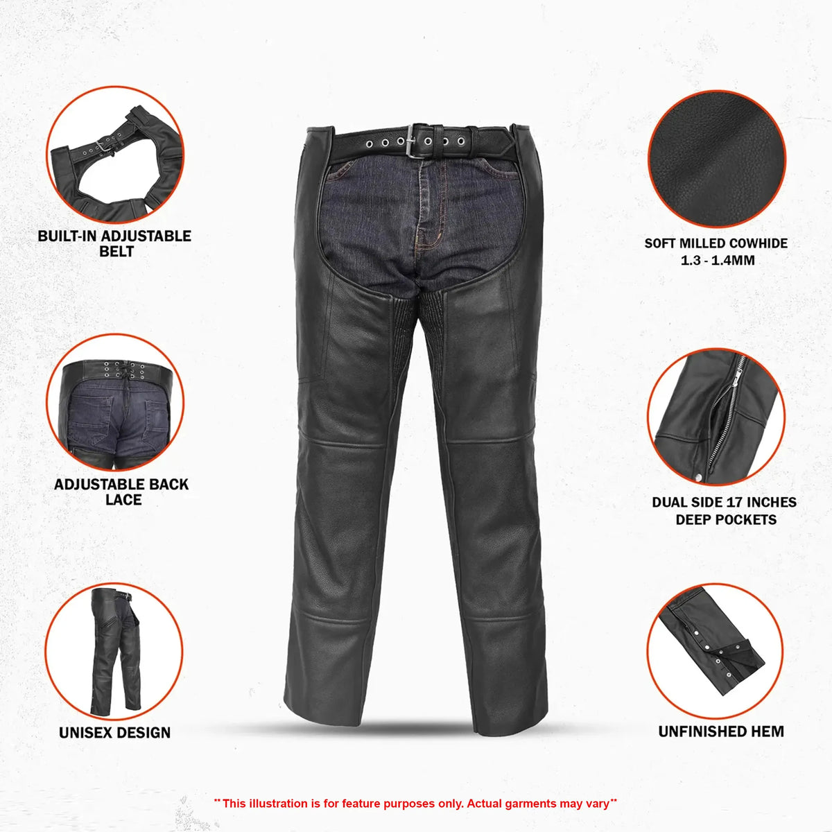 Nightshade Rider Unisex Motorcycle Leather Chaps