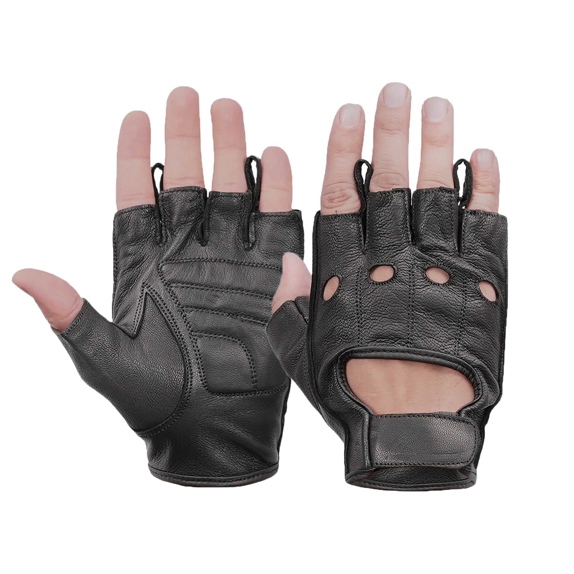 Titan Grip - Men's Leather Motorcycle Fingerless Gloves