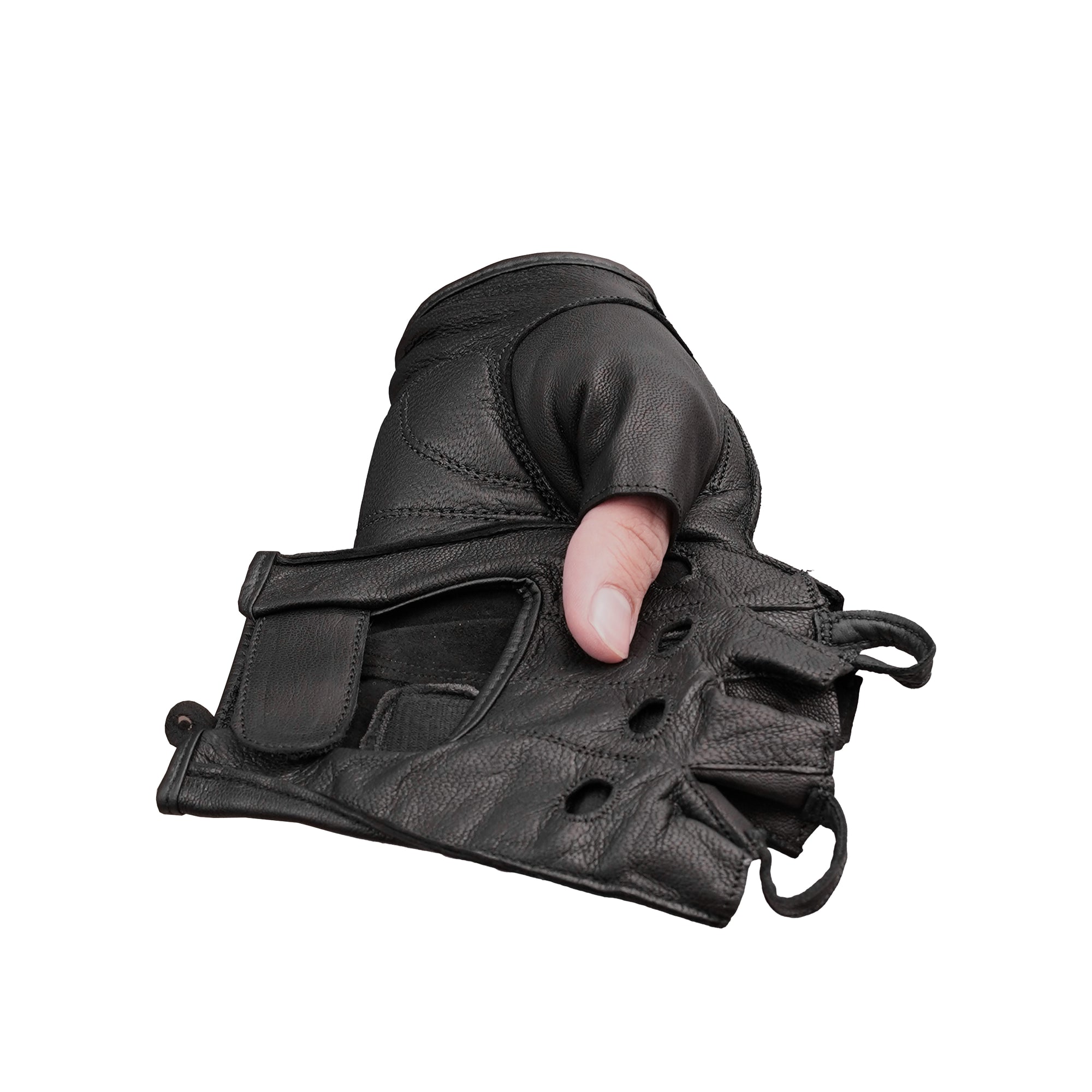 Titan Grip - Men's Leather Motorcycle Fingerless Gloves