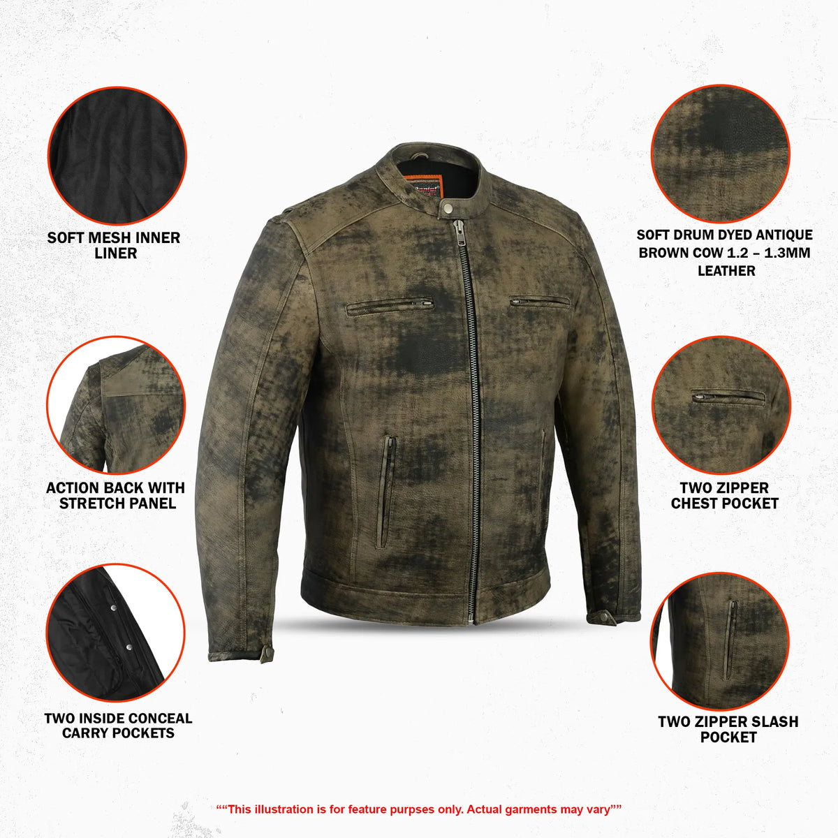 RevX Men's Leather Motorcycle Jacket