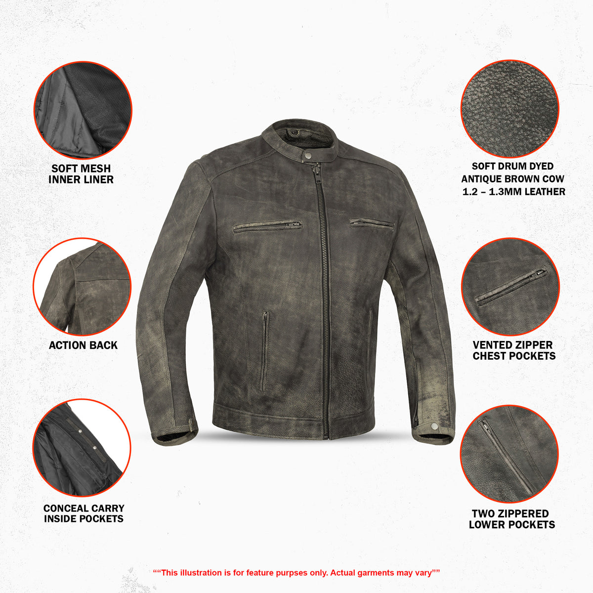 RevX Men's Leather Motorcycle Jacket