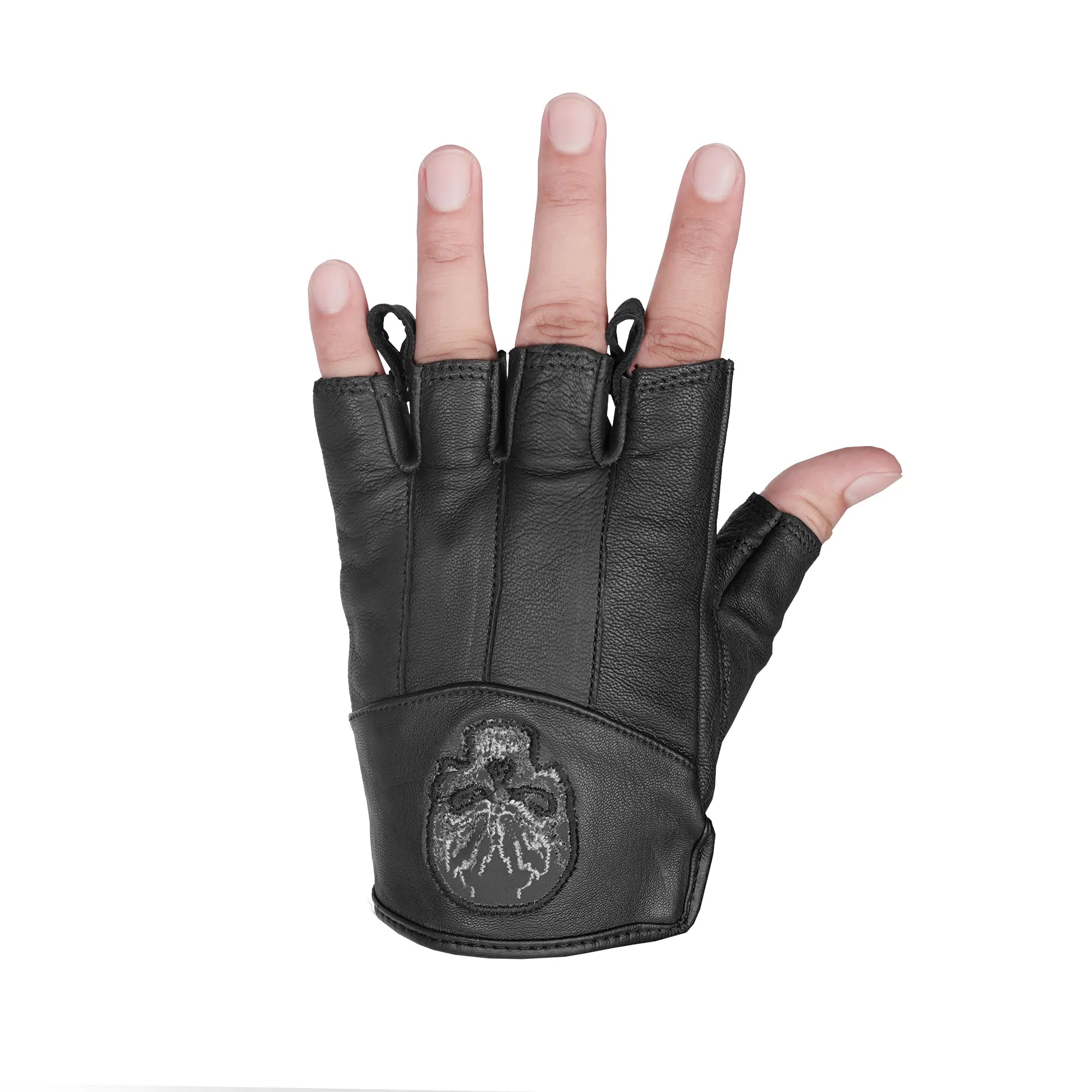 Reflective Skull - Men's Leather Motorcycle Fingerless Gloves