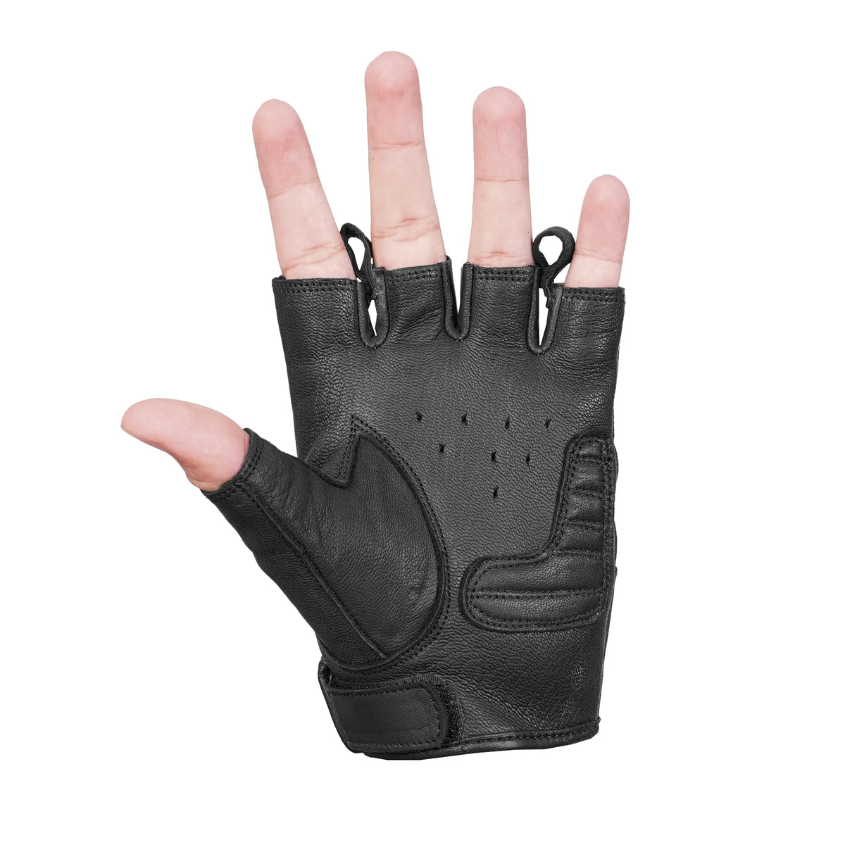 Reflective Skull - Men's Leather Motorcycle Fingerless Gloves