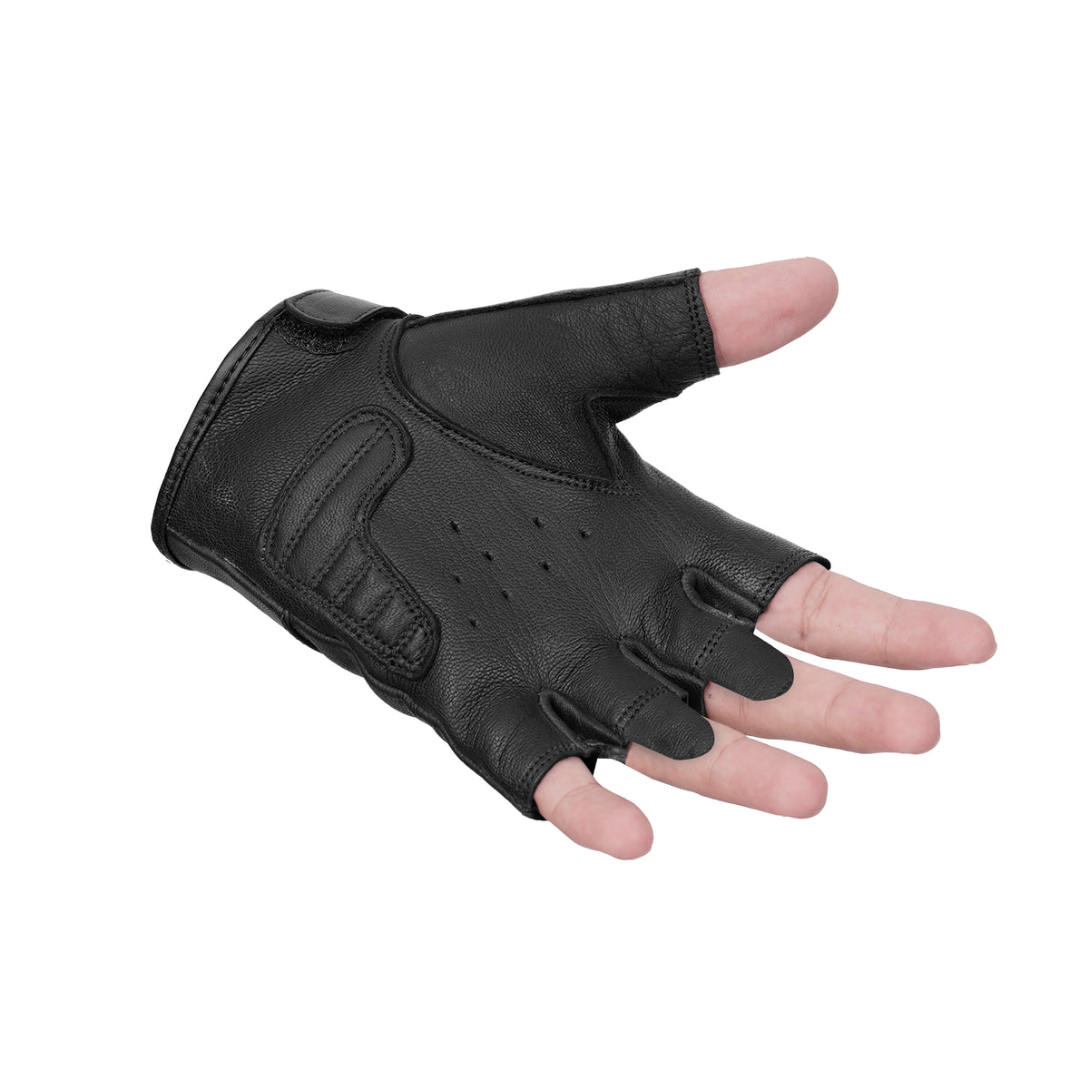 Reflective Skull - Men's Leather Motorcycle Fingerless Gloves