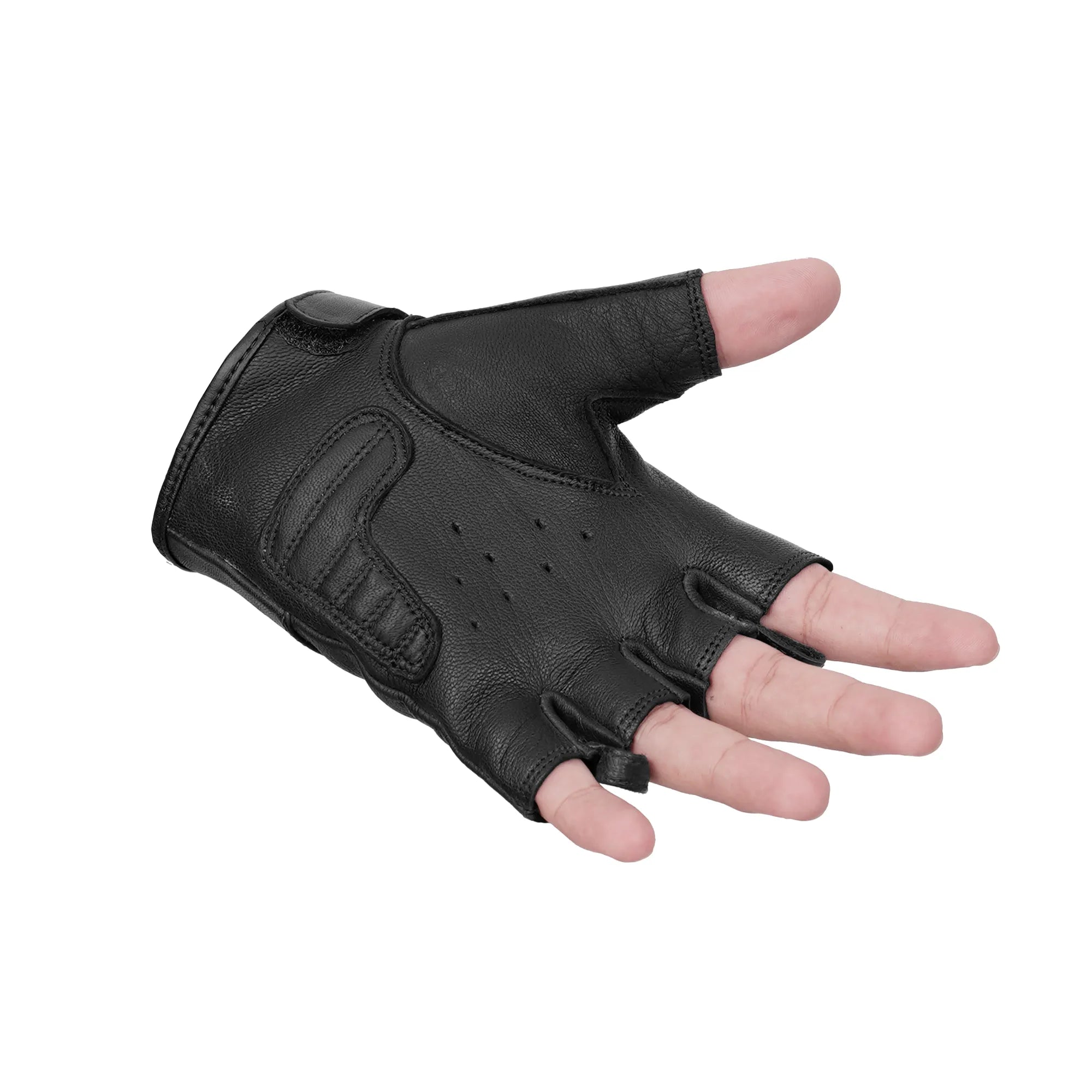 Reflective Skull - Men's Leather Motorcycle Fingerless Gloves
