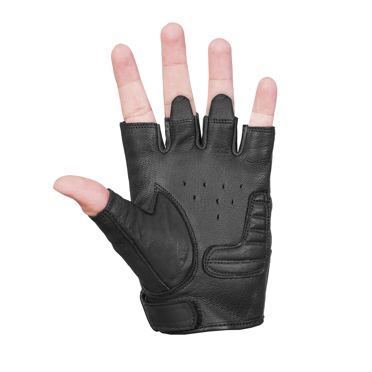 Reflective Skull - Men's Leather Motorcycle Fingerless Gloves