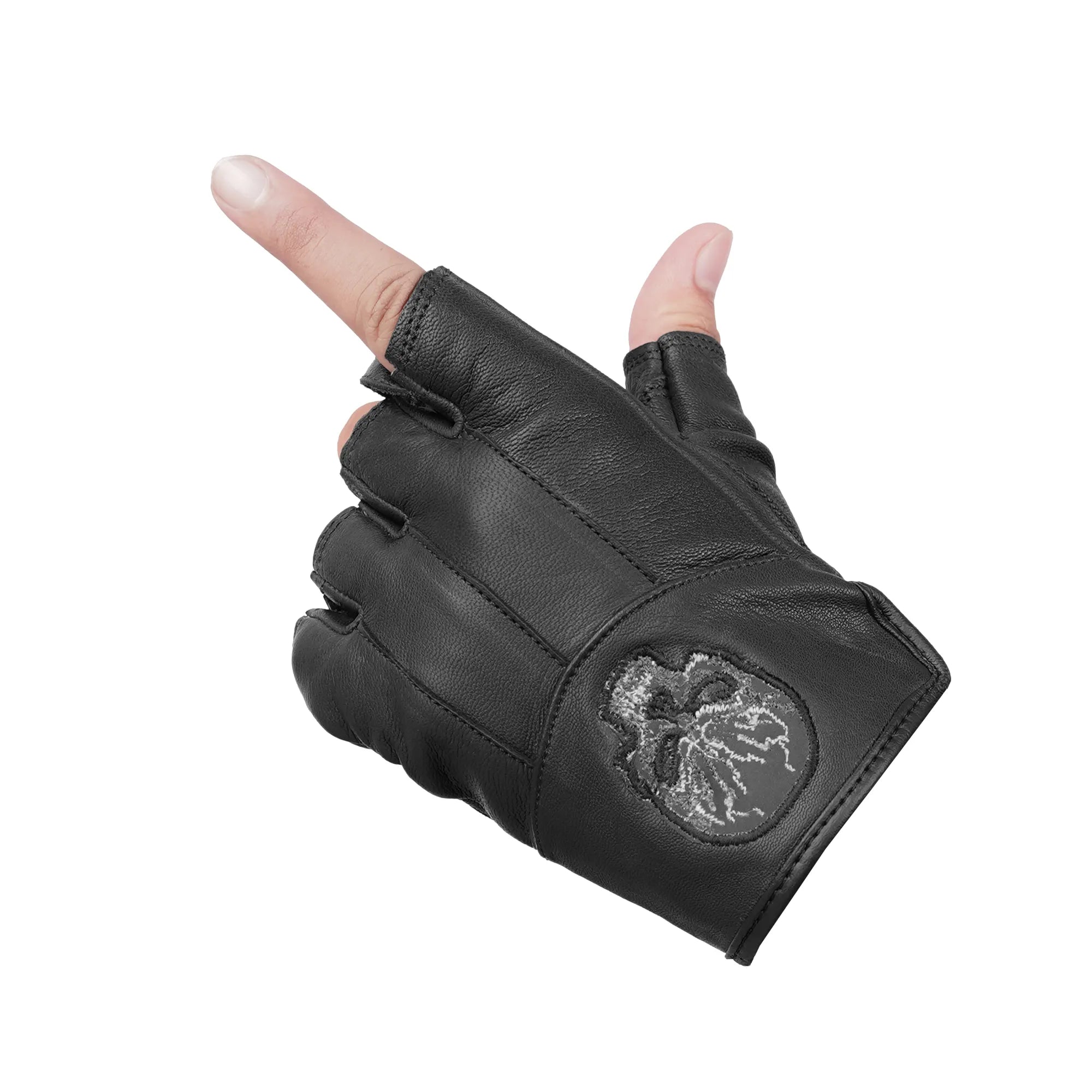 Reflective Skull - Men's Leather Motorcycle Fingerless Gloves