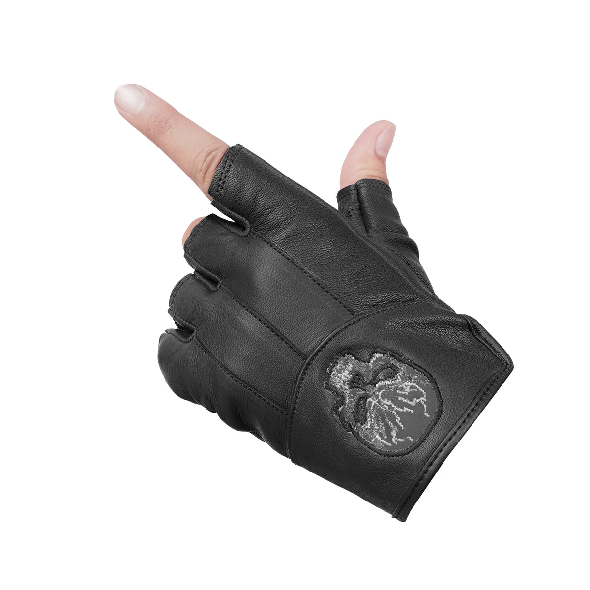Reflective Skull - Men's Leather Motorcycle Fingerless Gloves
