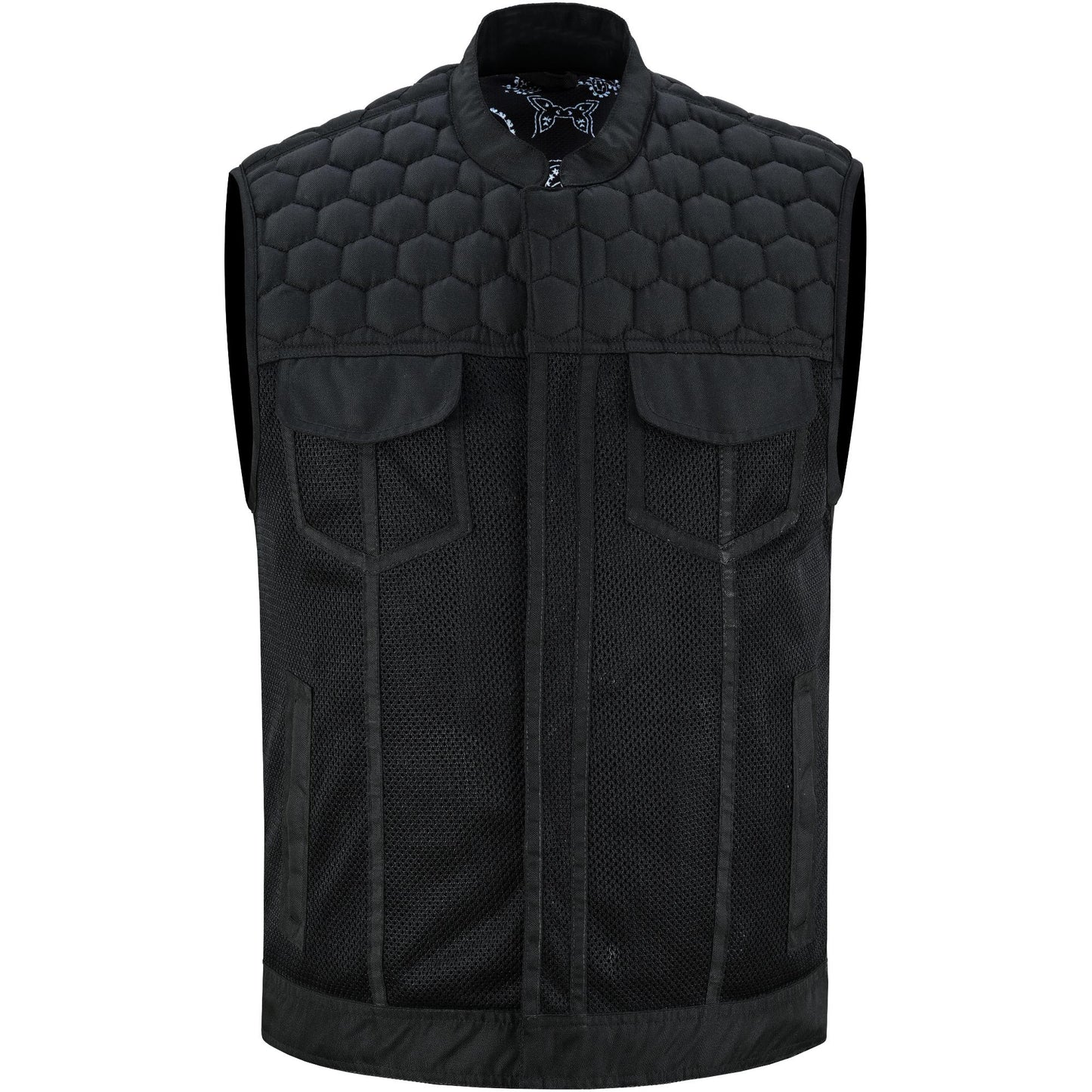 Mesh Rave Men’s Black Mesh Textile Vest with Black Paisley Liner