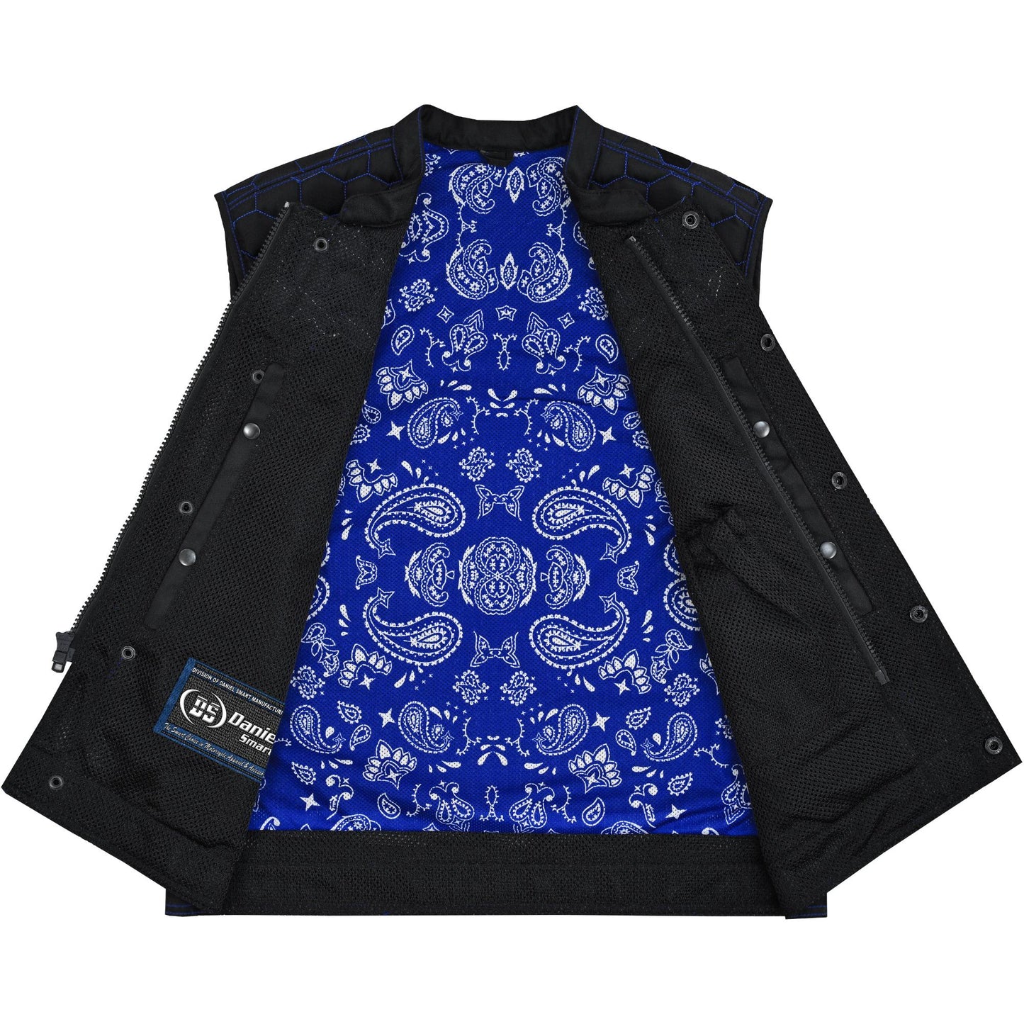 Blue Soul Men’s Black Mesh Textile Vest with Blue Paisley Liner