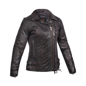 Black Pearl Women's Fashion Leather Jacket with Front Lace Accent
