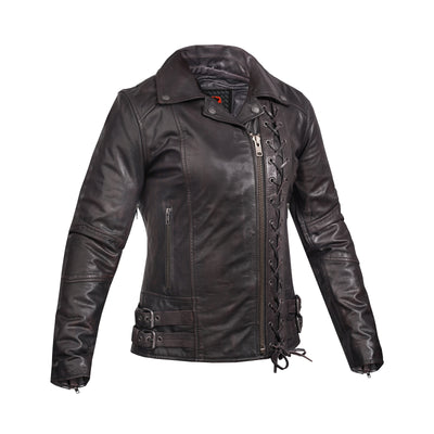 Black Pearl Women's Fashion Leather Jacket with Front Lace Accent