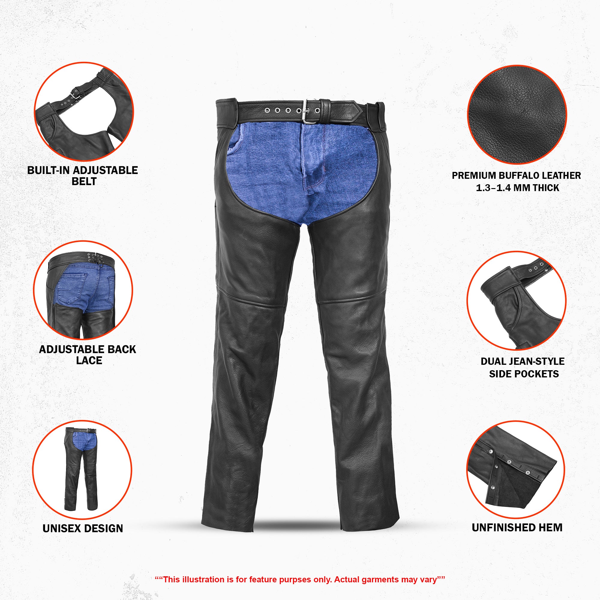 Wanderlust Rider Unisex Motorcycle Leather Chaps
