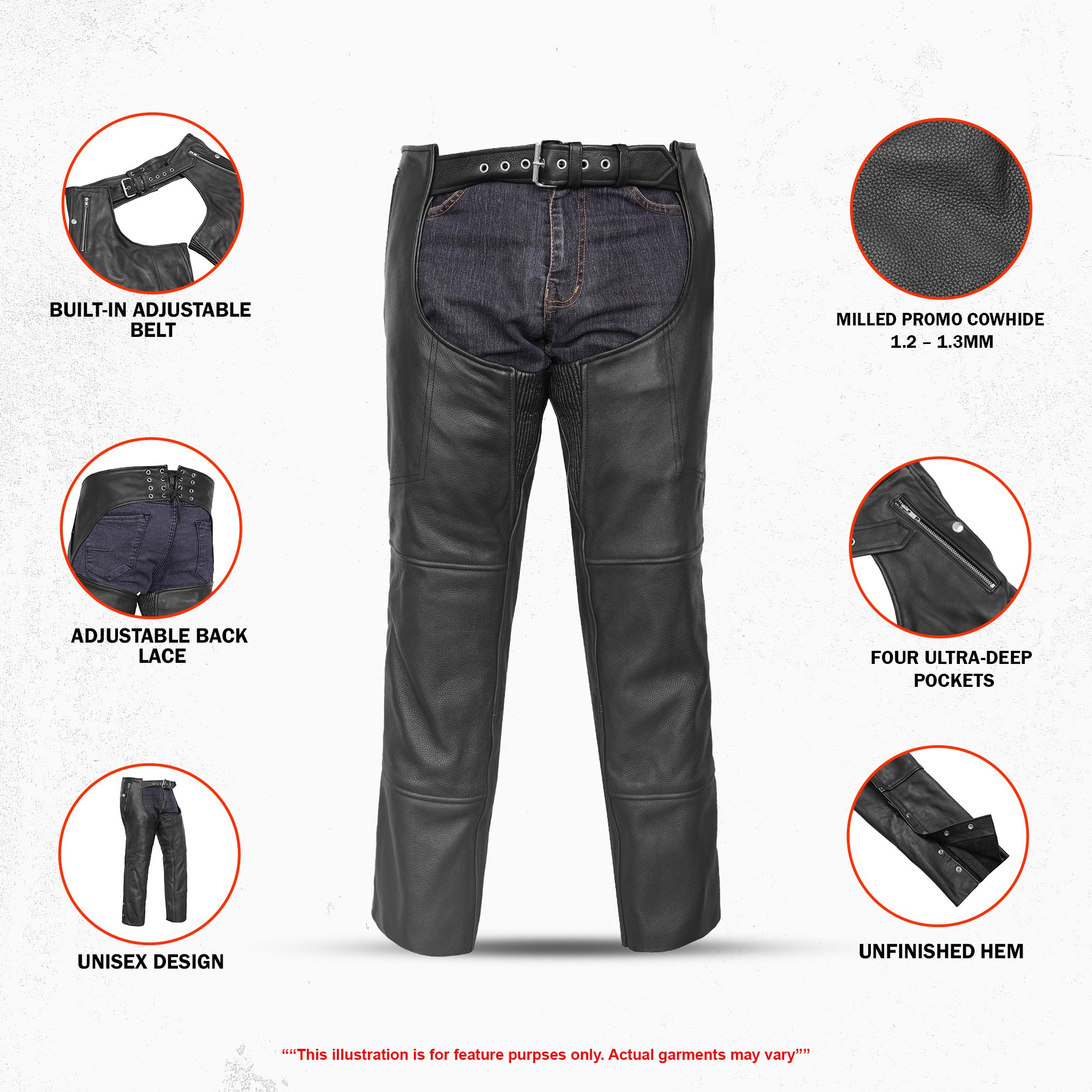 Skyline Rider Unisex Motorcycle Leather Chaps
