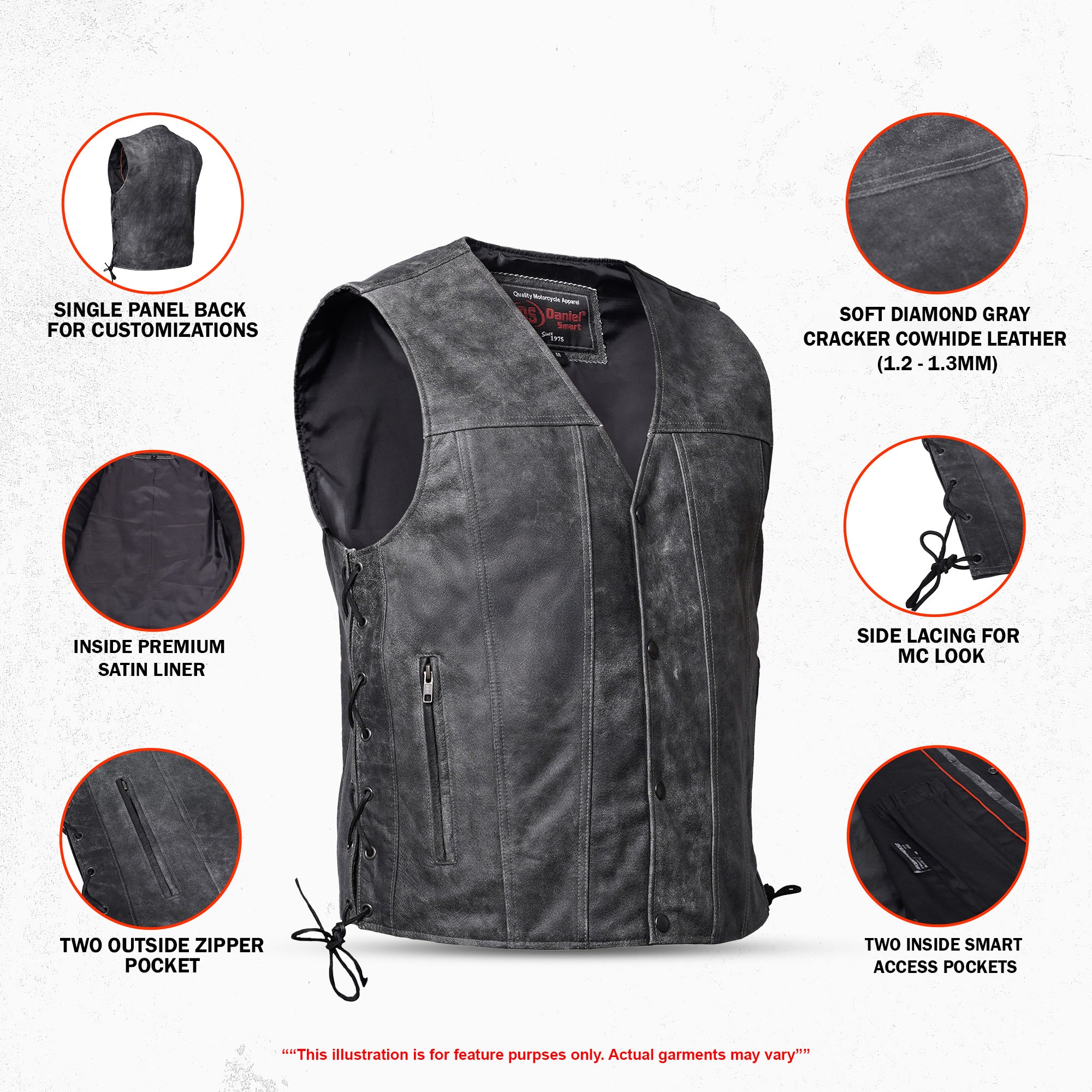 Ashra Men's Motorcycle Leather Vest