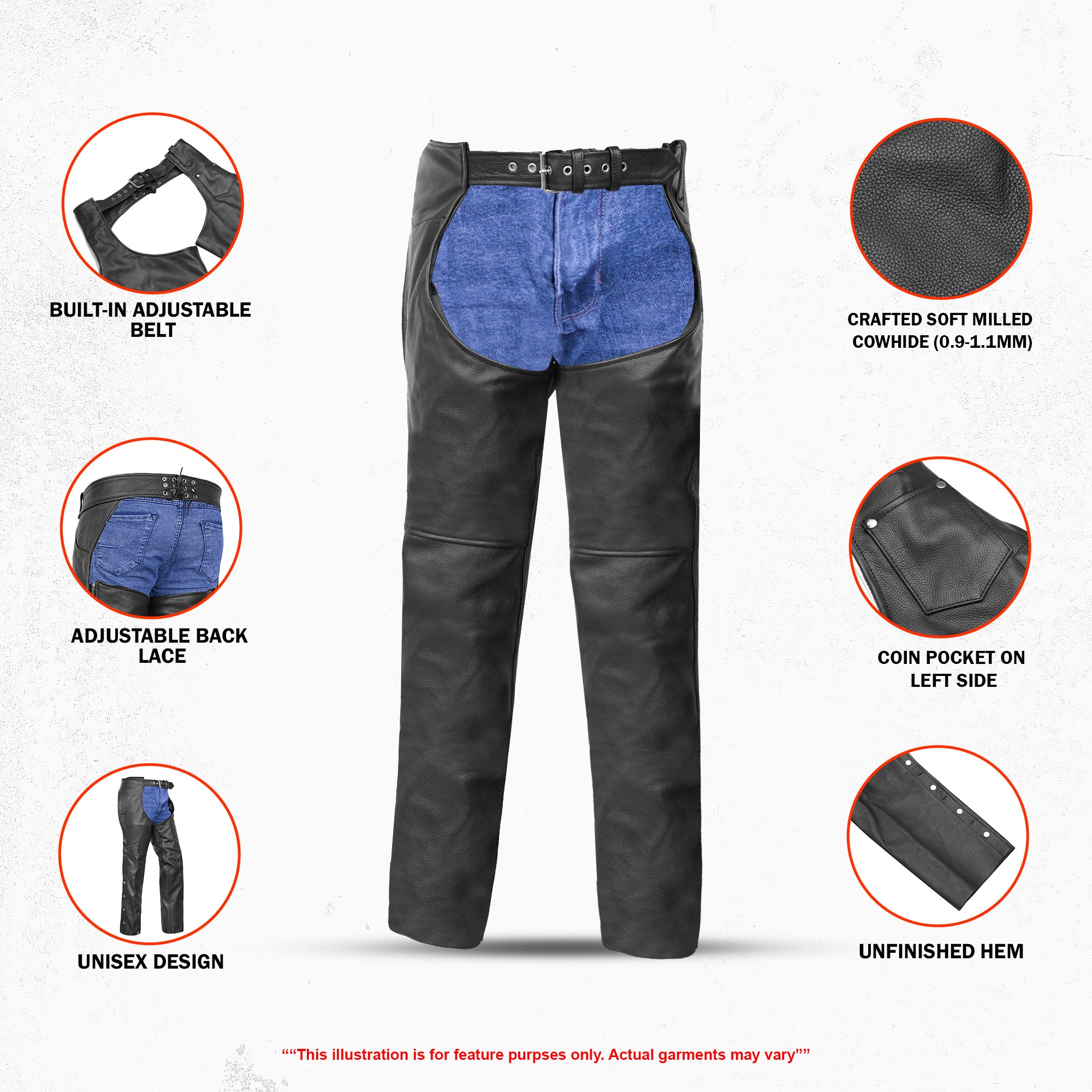 Silver Streak™ Unisex Motorcycle Leather Chaps