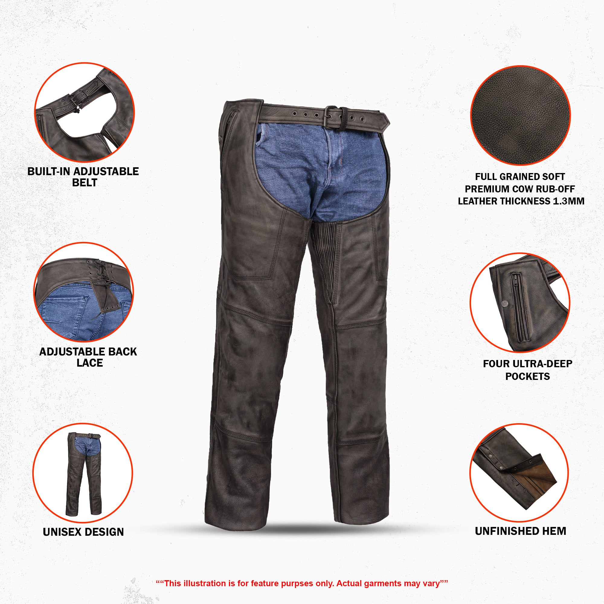 Iron Maverick Unisex Motorcycle Leather Chaps