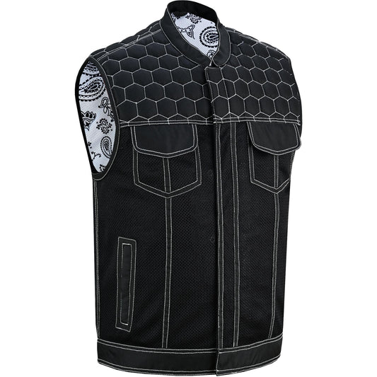 Dark Striker Men’s Black Mesh Textile Vest with White Paisley Liner