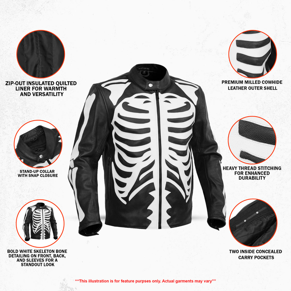 DeadBone™ – Men's Leather Motorcycle Jacket | Skeleton Design