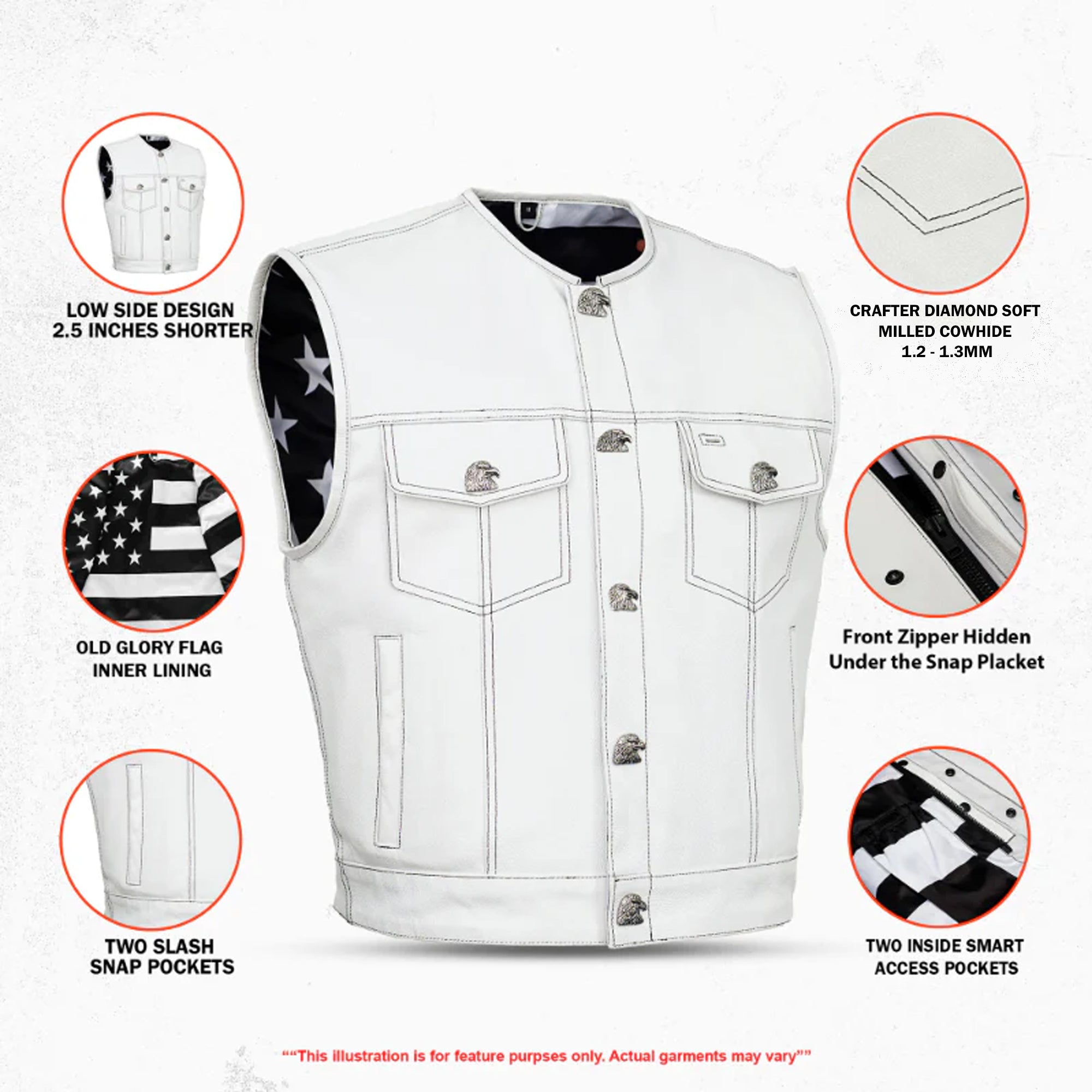 Eagle Shell Men's Leather Vest with Flag Lining