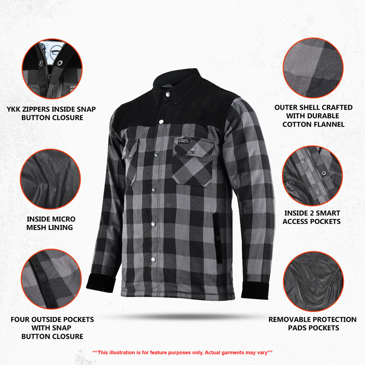 Gray Thread Men's Armored Motorcycle Flannel Shirt