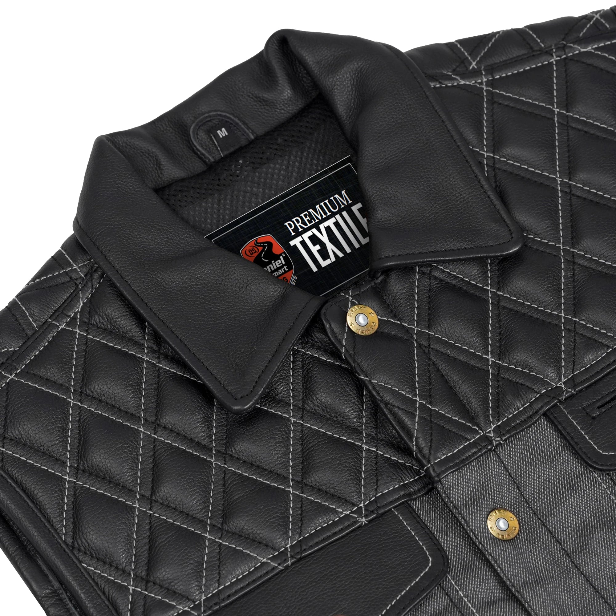 Gray Gunner™ Men’s Denim Motorcycle Vest - Leather Edition