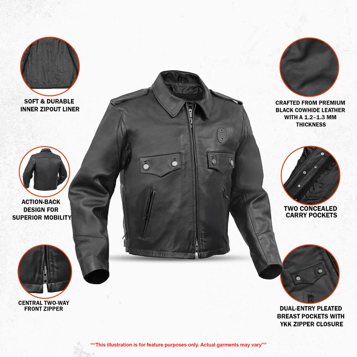 Line Hard™  Men’s Leather Motorcycle Jacket