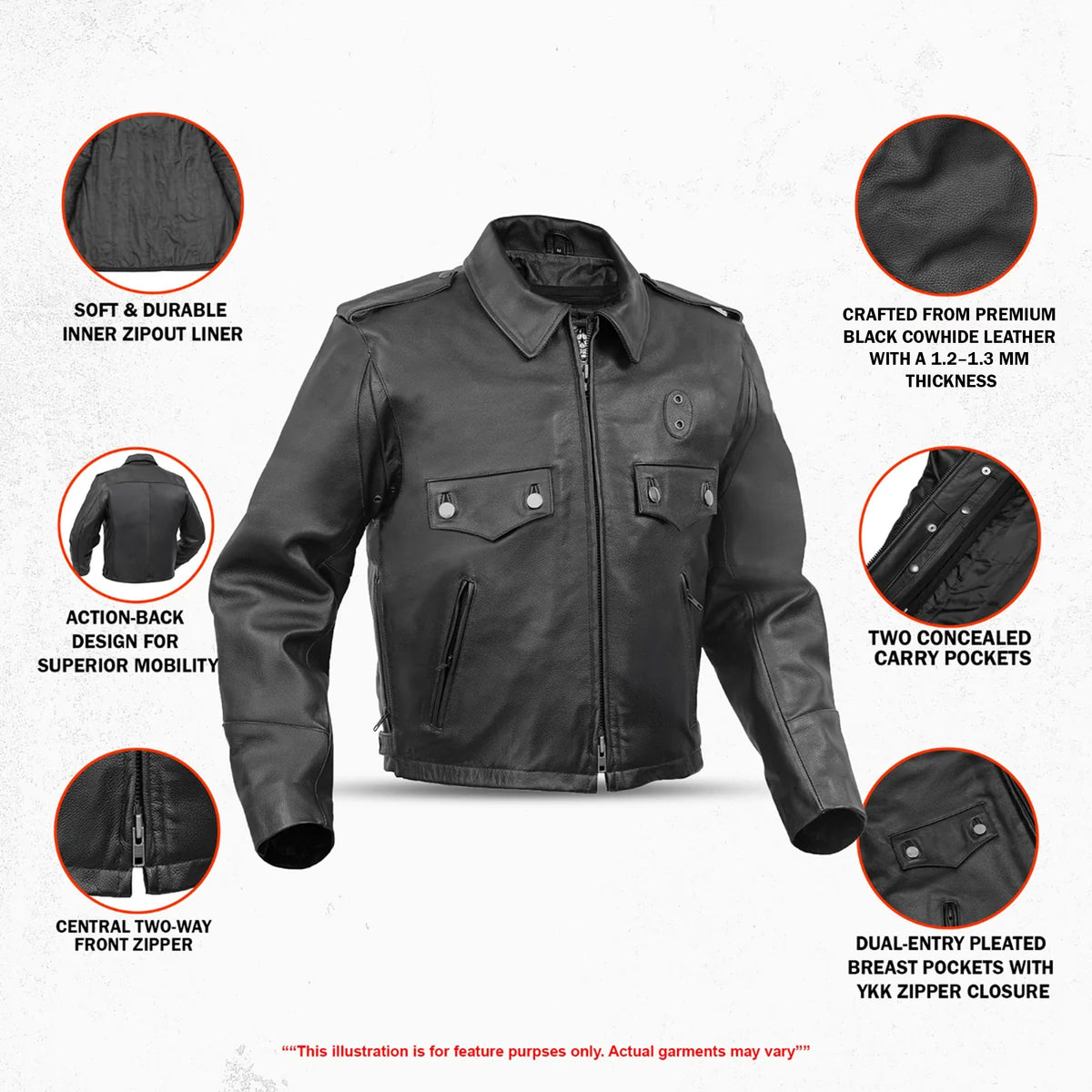 Line Hard™  Men’s Leather Motorcycle Jacket